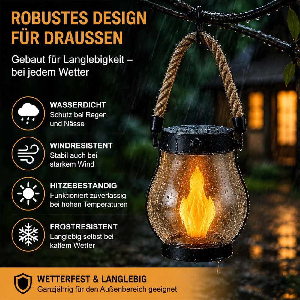 Klynero Solar-Laterne Mit Flammeneffekt,Klynero Solar Laterne,Wasserfest Flammenlaterne FüR AußEn,Usb - Aufladung,FüR AußEn Halloween Dekoration (Bunt,2)