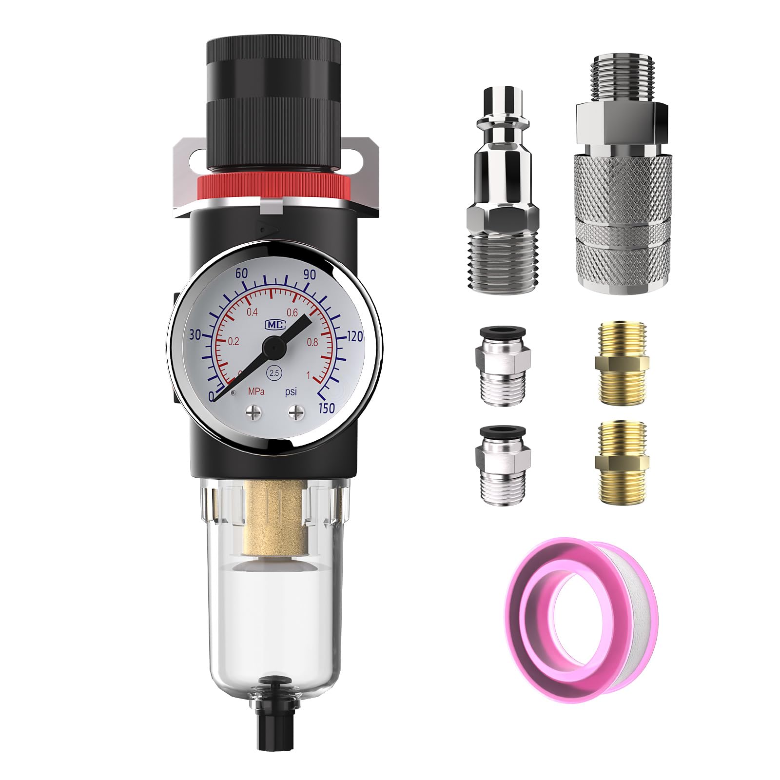 Air Pressure Regulator NPT 1/4 Inline Compressor Water Separator Pneumatic Filter with Gauge Parts Compressed AFC2000+US Brass Kit — Amazon image 9
