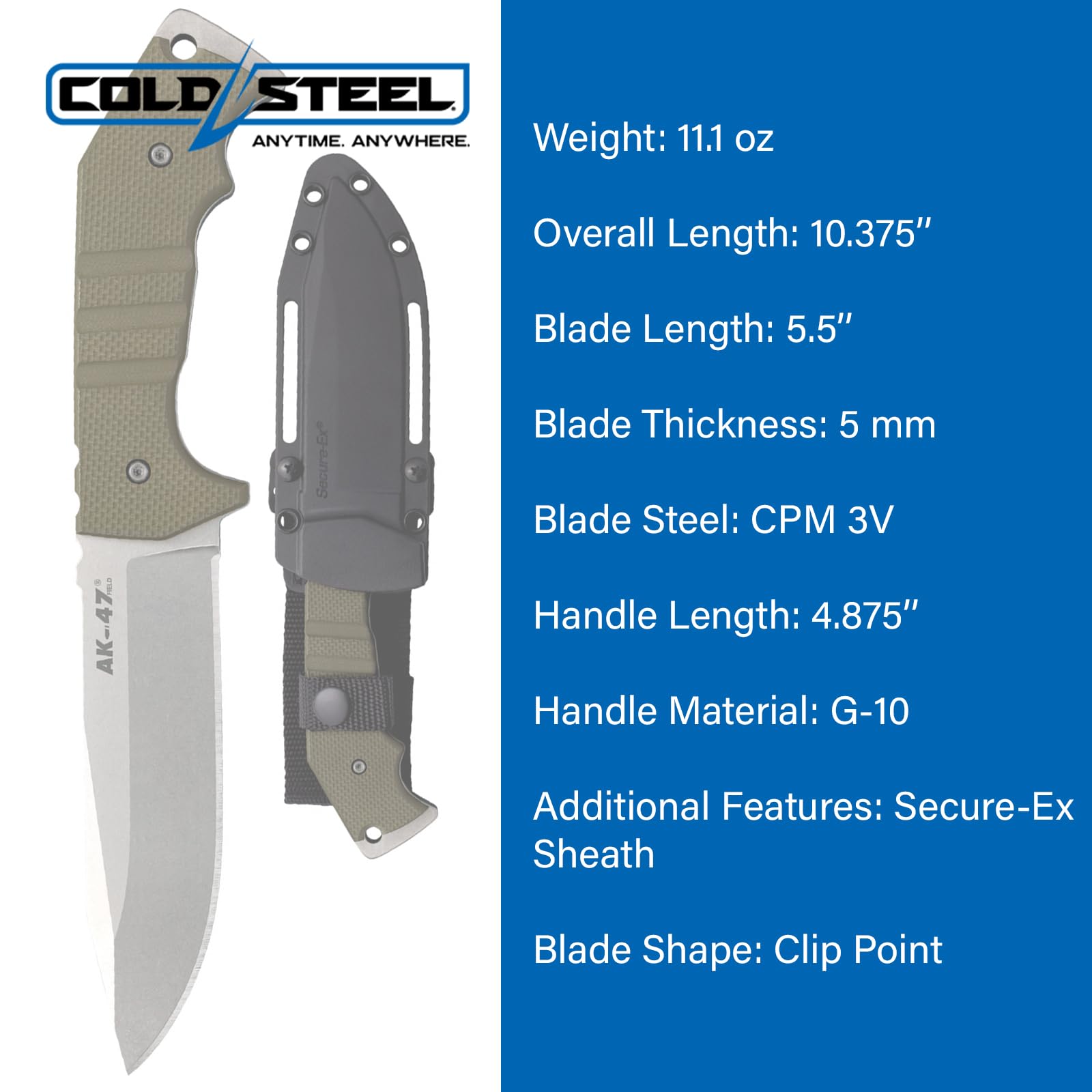 Cold Steel Uniseks Field Ak-47 14AKA Nóż Składany, Czarny, 140 mm