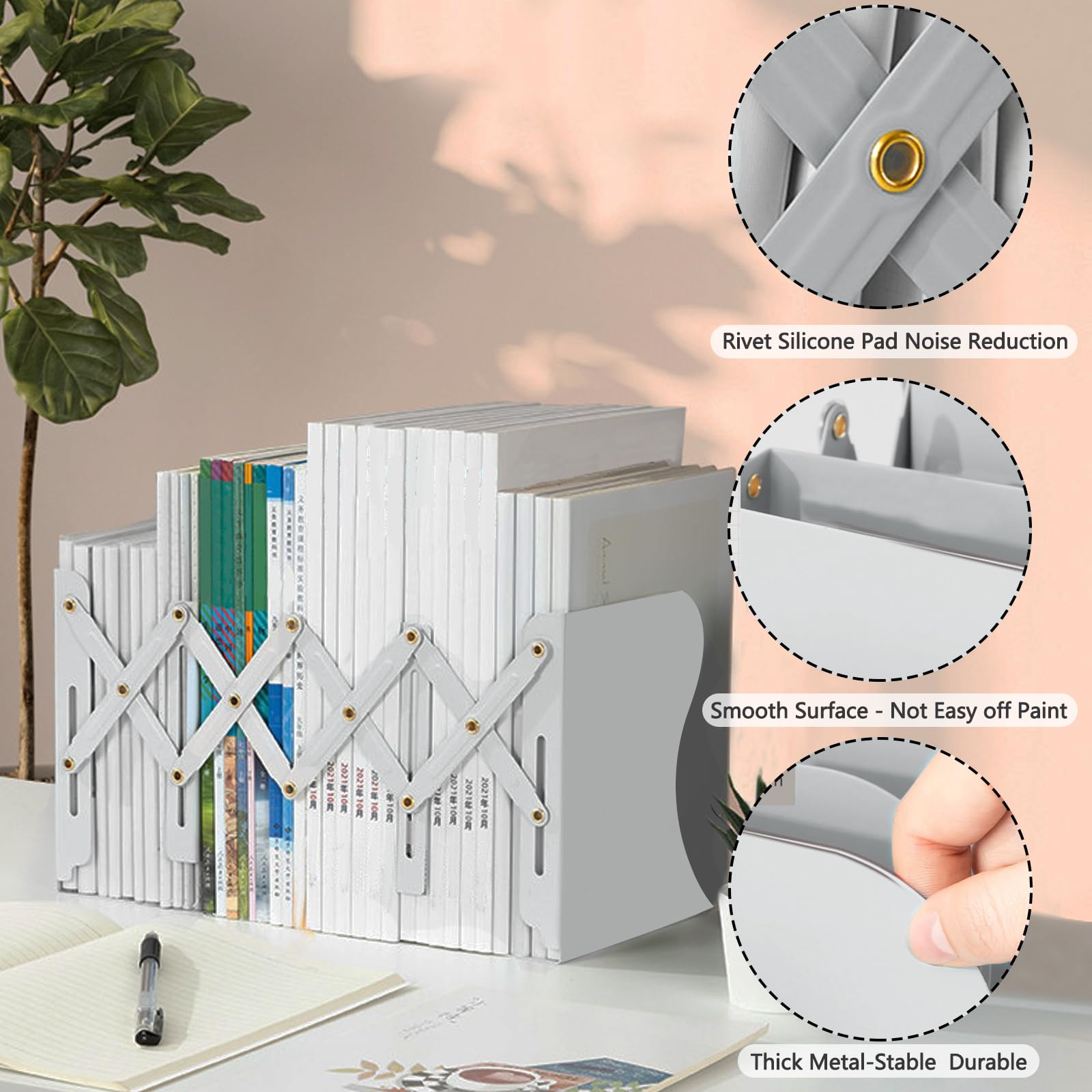Book Ends, Adjustable Metal Book Ends for Shelves Heavy Duty Expandable Bookends - Image 3