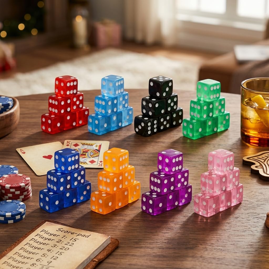 48 Pieces Casino Dice Set: 19mm Large Dices Standard Game Acrylic 8 Sided Colored Dice Bulk for Casino Theme Party Board Games Vegas Birthday Math