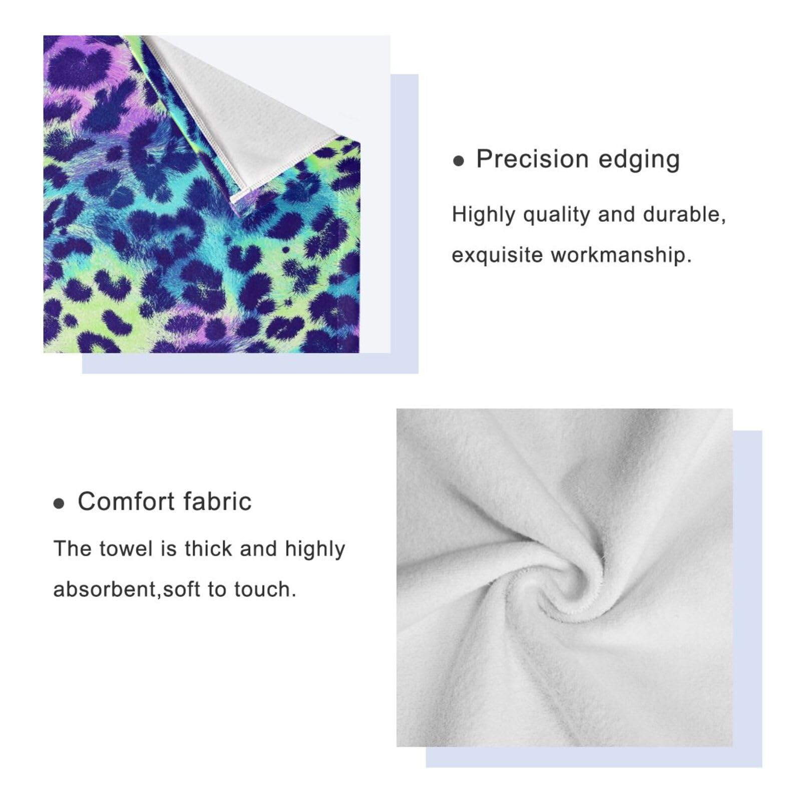 Set di 3 asciugamani colorati con stampa leopardata psichedelica decorativa, 1 asciugamano da bagno, 1 asciugamano per mani, 1 panno per spiaggia, capelli, viso, palestra, nuoto, cucina