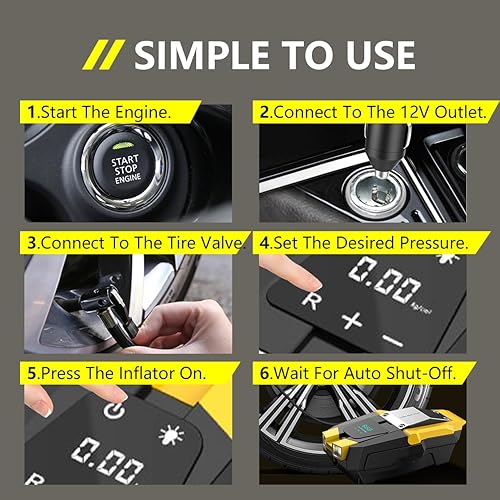 Miniatura 5 de Inflador de neumáticos, compresor de aire portátil de 150 PSI, bomba de aire eléctrica de 12 V para neumáticos de automóvil, bomba de neumáticos de