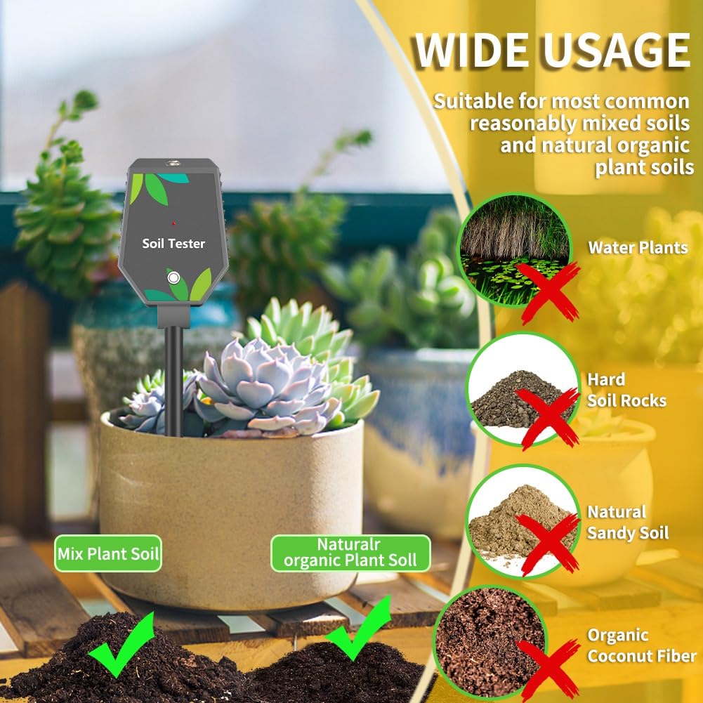 Misuratore di Terreno Multifunzione Digitale Ph/EC/Luce/Umidità/Fertilità/Termometro/Igrometro per Test di Giardinaggio