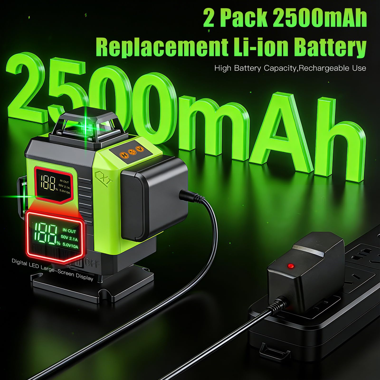 Nivel Láser 4D 16 Líneas, 4×360° Autonivelante con Pantalla Digital de Batería, Láser Verde con Modo Pulso y Control Remoto, Verde