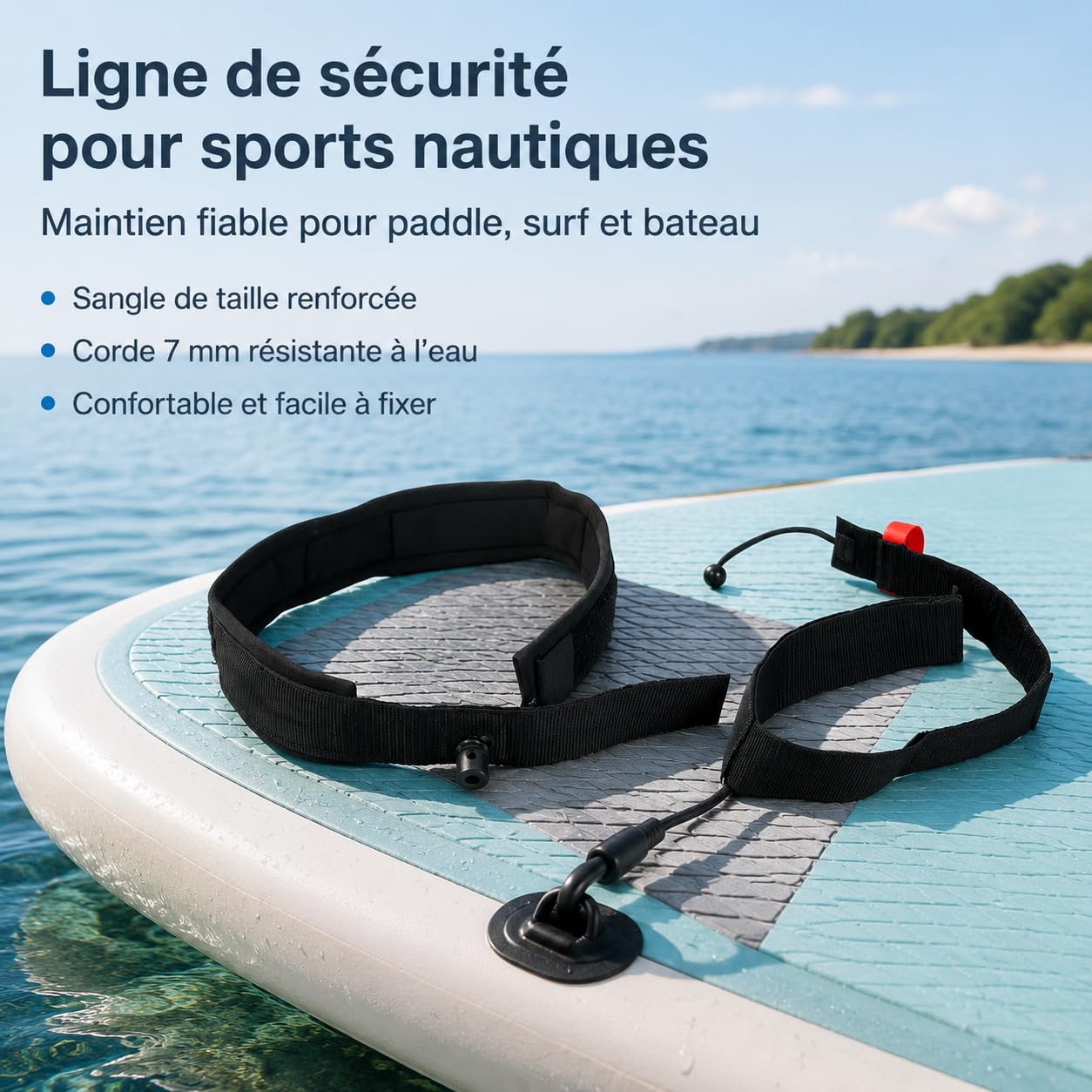 Leash Wing Foil Vita Regolabile, Guinzaglio Paddleboard per Sport Acquatici, Cinturino alla Caviglia Staccabile, Resistente all'Acqua, Corda in vita più corda da 7 mm alla caviglia