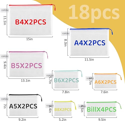 Miniatura 2 de YOPCDJ 18 bolsas de malla con cremallera, bolsas impermeables con cremallera para suministros de oficina, 12 colores para almacenamiento de juegos