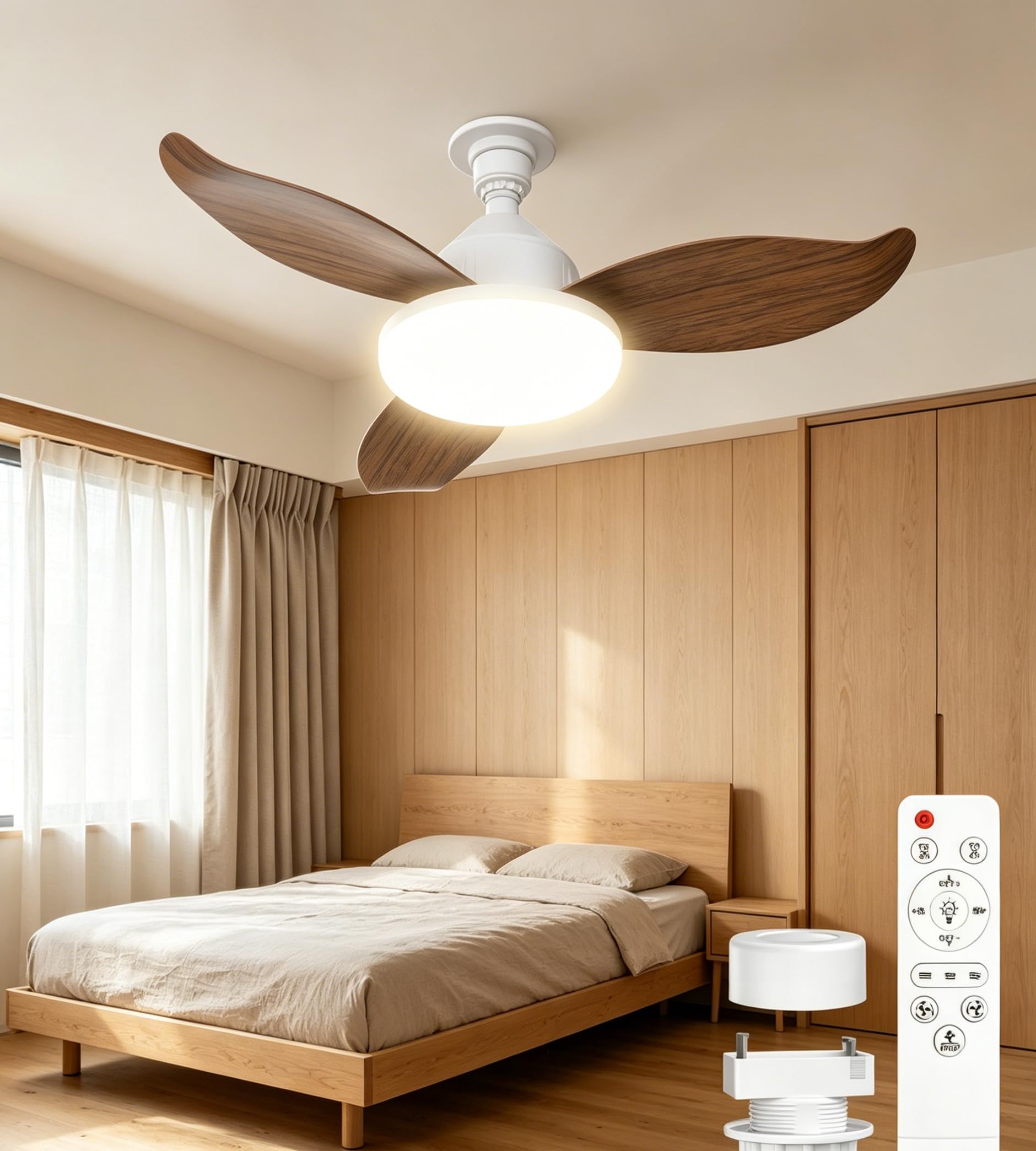 Amazon.co.jp : 木目調シーリングファンライト 3枚羽根 | LED, 薄型