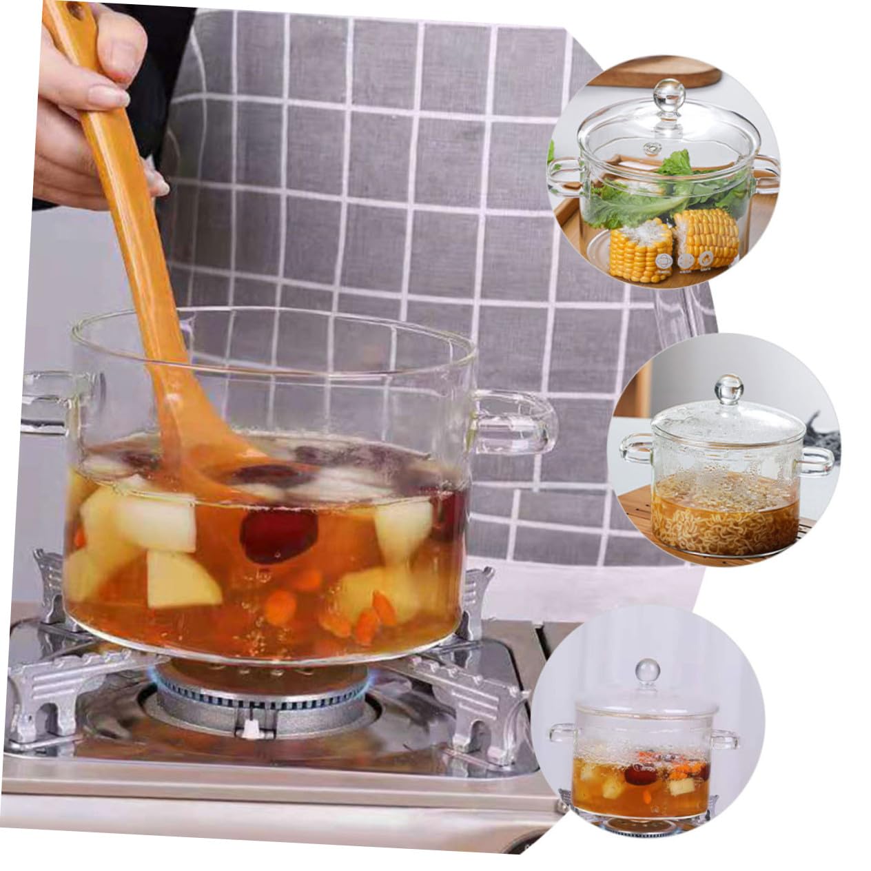 2 Stück Glas Kochtopf 1500ml Hitzebeständiger Glaskochtopf aus Borosilikatglas für Langsames Schmoren und Suppen im Haushalt und Kochen
