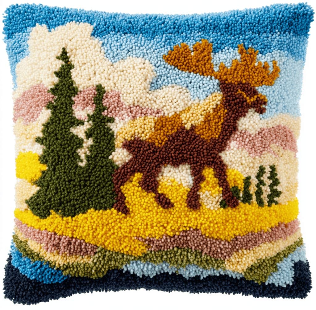 Kitquiver Latch Hook Cushion Kit,Elk DIY Throw Pillow Cover 43X43Cm