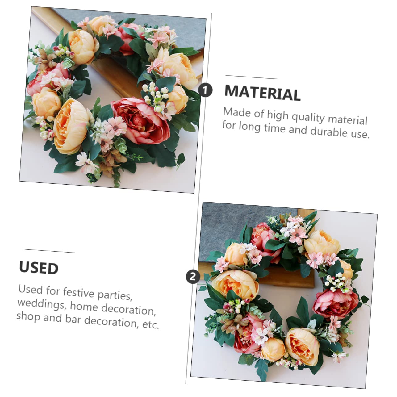 Hochzeitskranz mit Pfingstrosenblüten, Hängender Deko Kranz für Zuhause | Kunststoff und Seidenblume, Türkranz für Frühling, Festliche Wanddekoration, Girlanden Ornament