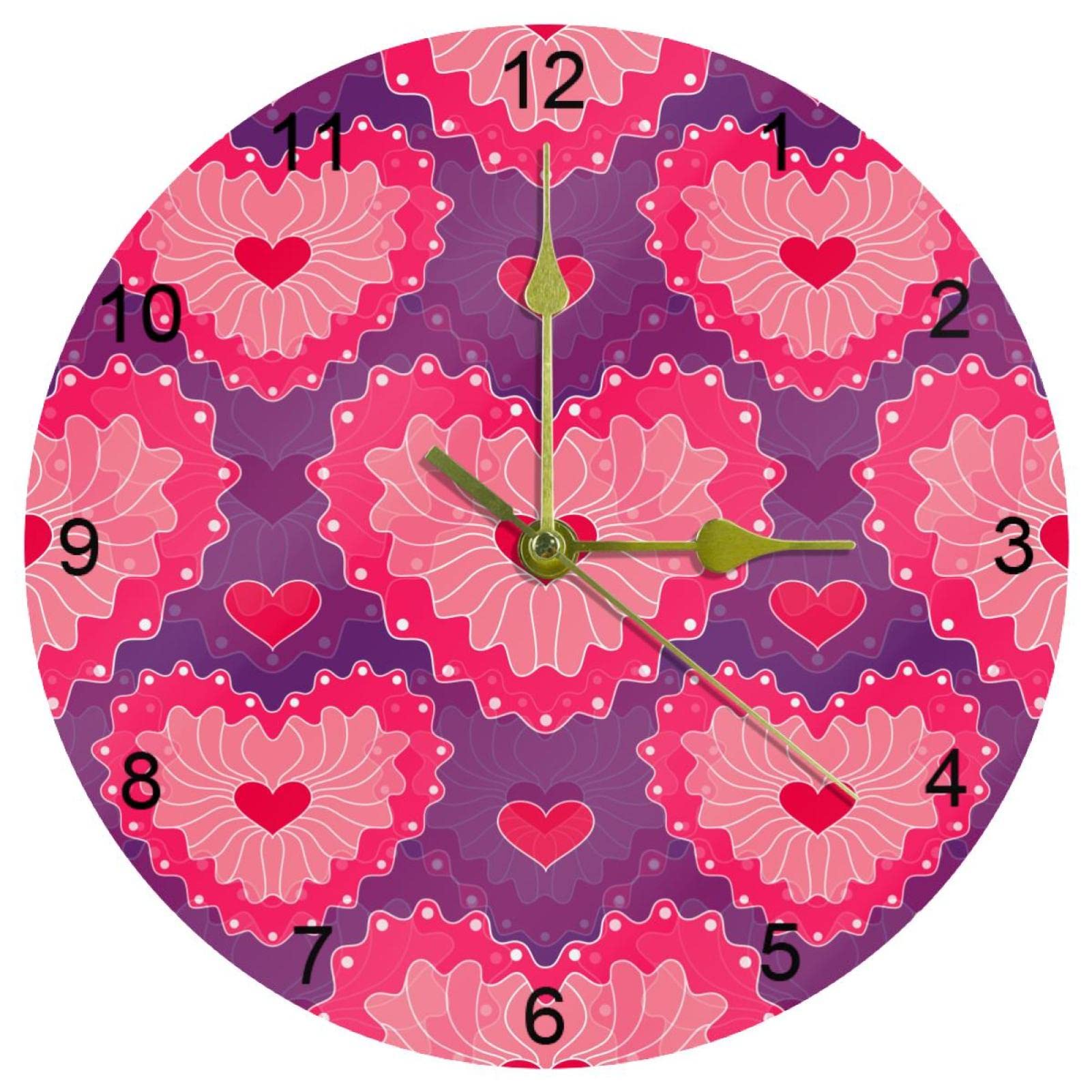 Horloge murale rose de 25,4 cm en forme de cœur avec chiffres arabes