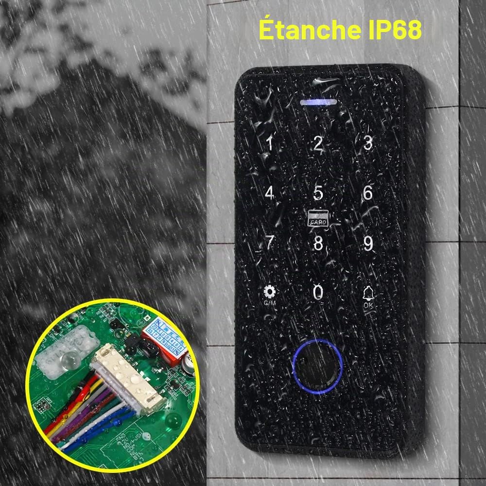 YiToo Clavier de contrôle d'accès biométrique à Empreintes digitales Tuya App Smart NFC ouvre-Porte étanche 13,56 MHz RFID Clavier avec Wiegand 26 Bits Sortie/entrée