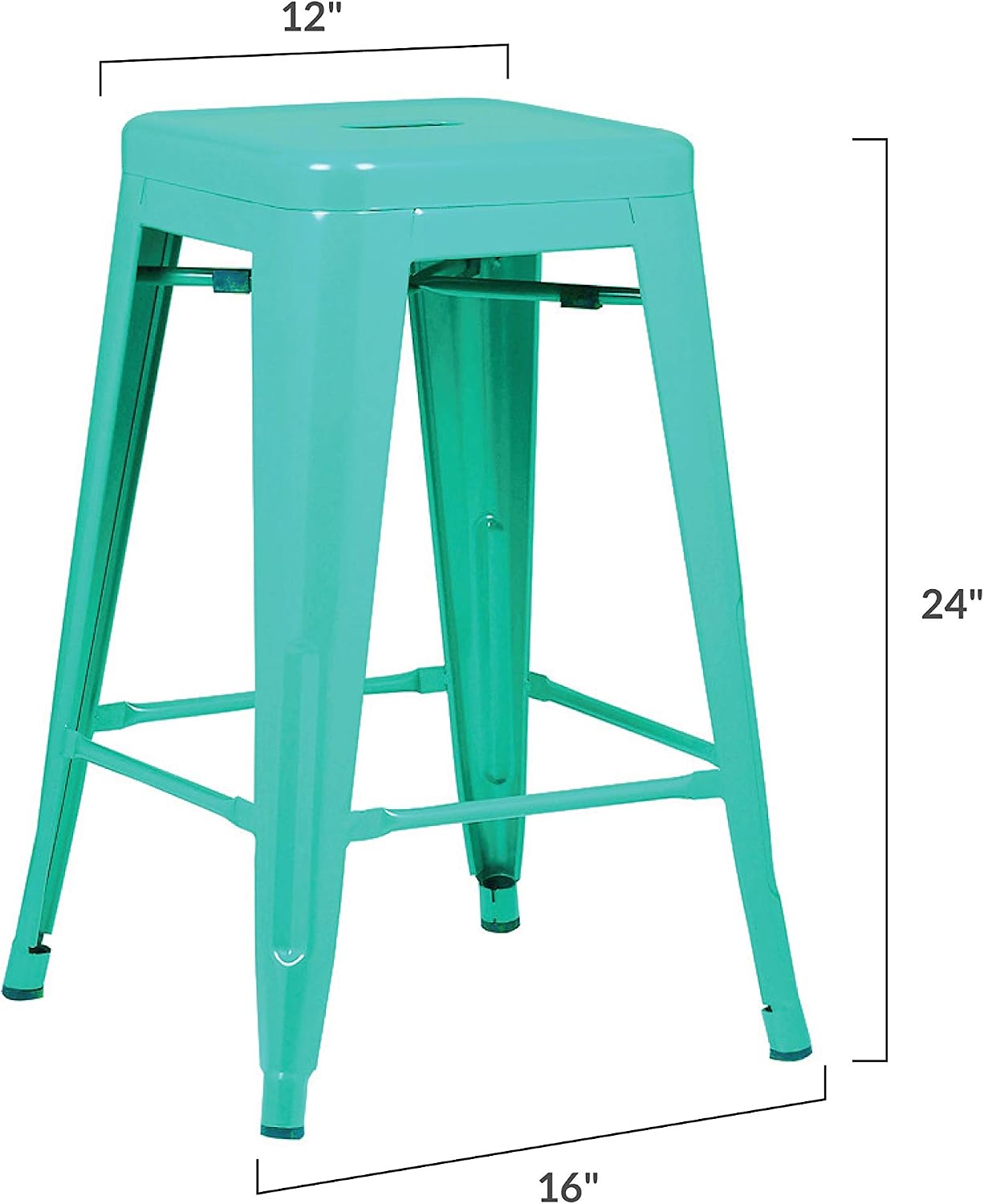 EdgeMod Trattoria 24' Counter Height Industrial Bar Stool, Stackable, Aqua Blue (Set of 4)