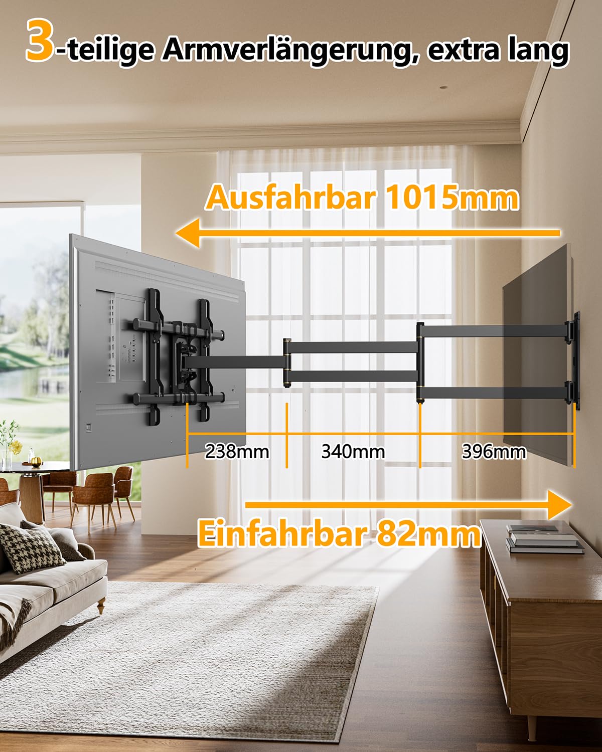 FORGING MOUNT TV Wandhalterung mit 1015mm Extra langem arm 37-75 Zoll TVs, Fernseher Halterung 180°drehbar,Neigbar,Vollbewegliche TV Halterung, MAX VESA 600 x400mm up to 45KG