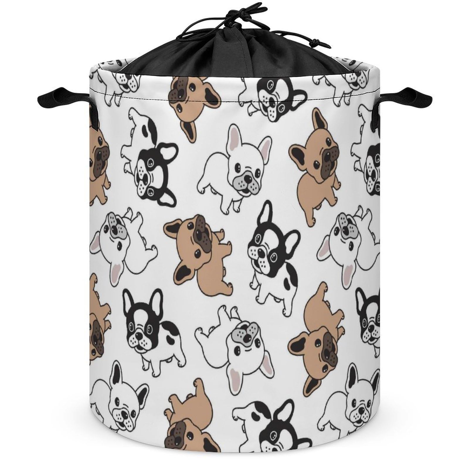 Wlntrophic Drawstring Laundry Hamper, Cute French Bulldog Laundry Basket, Washing Basket with Handle