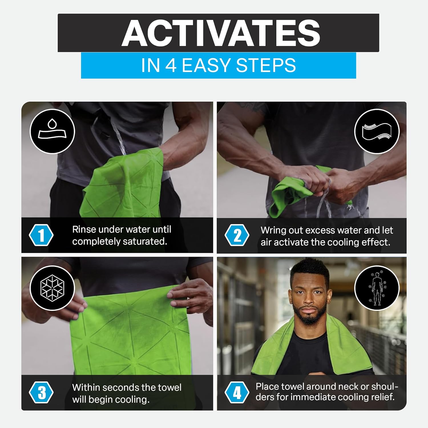 COLD FACTOR Cooling Towels for Sports, Cooling Neck Wraps – Cold Towel for Running, Workout & Outdoor Use, with UPF 50+-Soft, Machine Washable, Reusable Cooling Neck Towel, 13"x29.5" - 3 Pack (Lime)