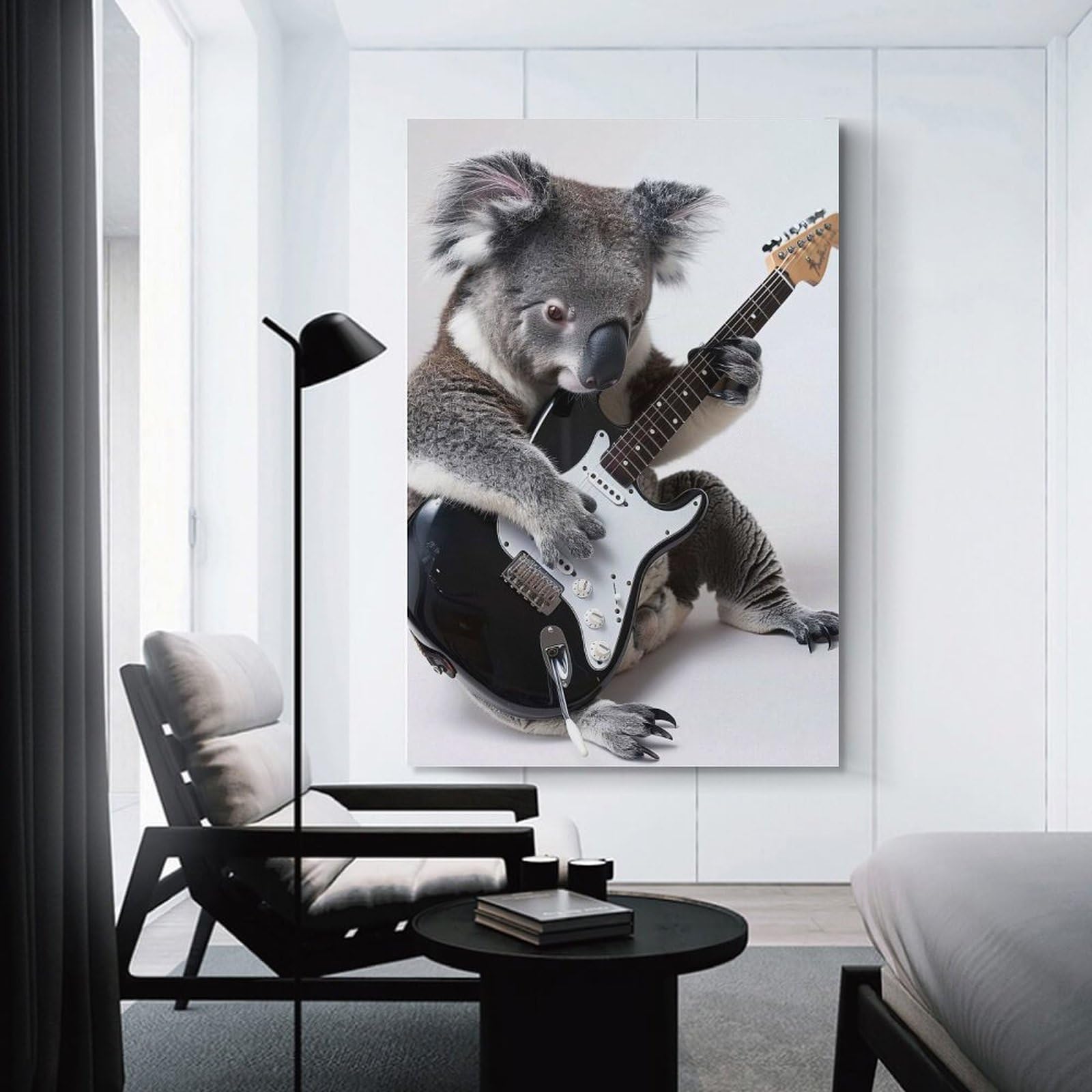 Junmoney Koala Guitar Canvas Wall Picture 20x30inch(50x75cm), for Living Spaces, Bedrooms Or Relaxed Rooms, Modern Wall Decor for Cosy Interiors