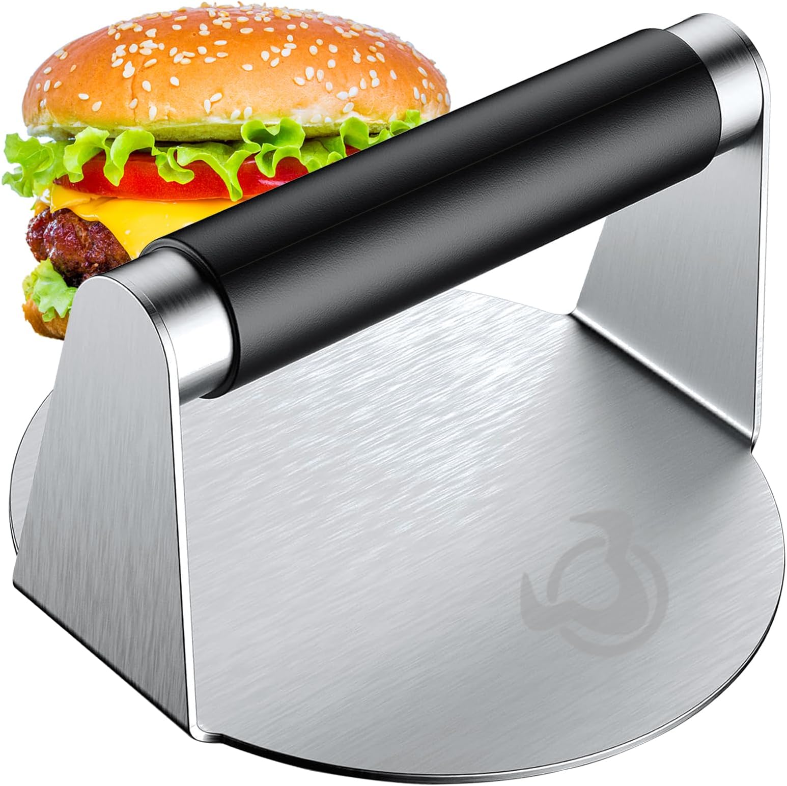 Round Stainless Steel Burger Press with Silicone Handle - 5.5 Inch Heavy-Duty Grill Tool for Smash Burgers and Bacon