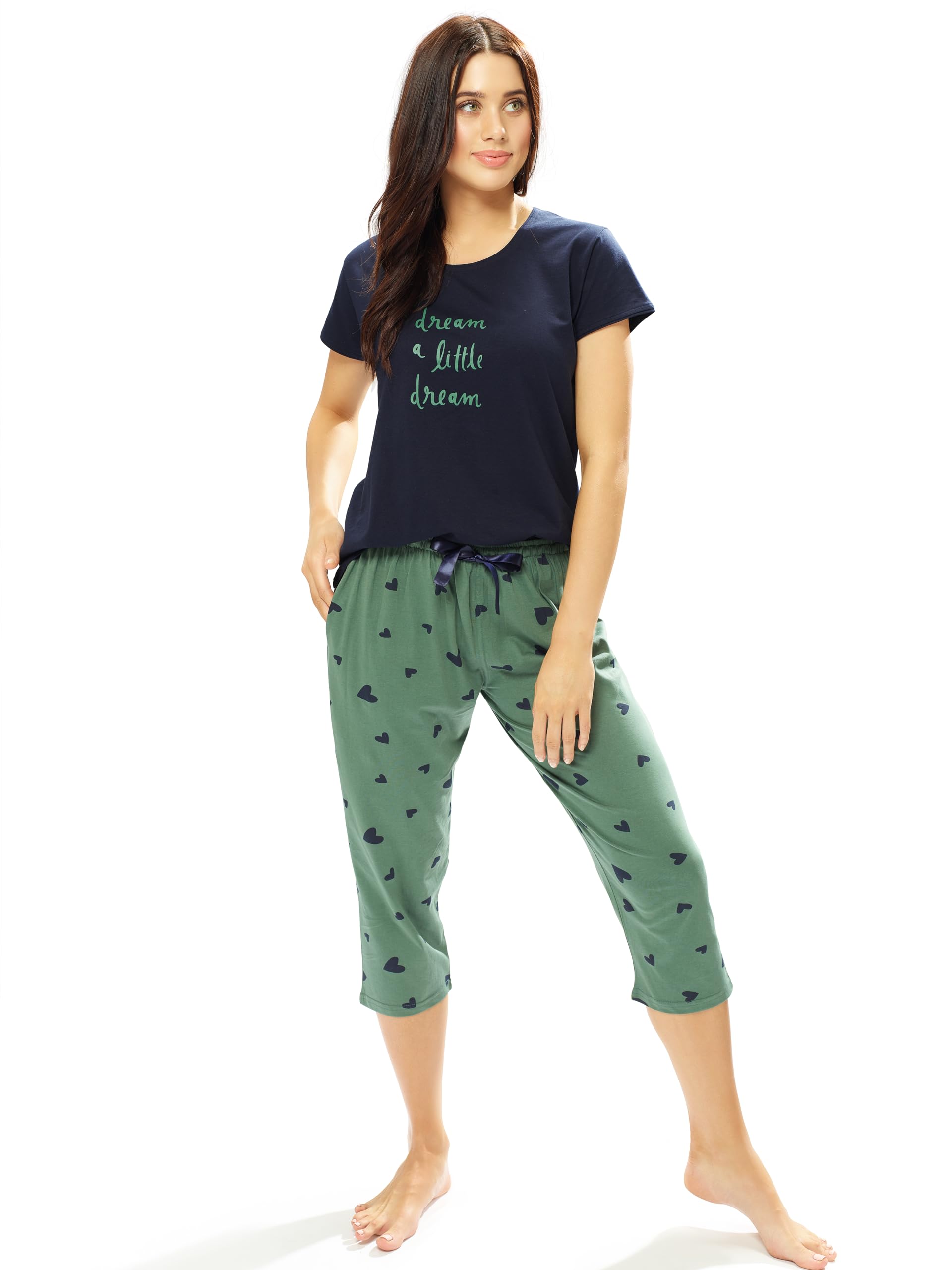 lotik Women's Cotton Navy Blue Heart Printed Half Sleeve Top & Capri Set-picture-25