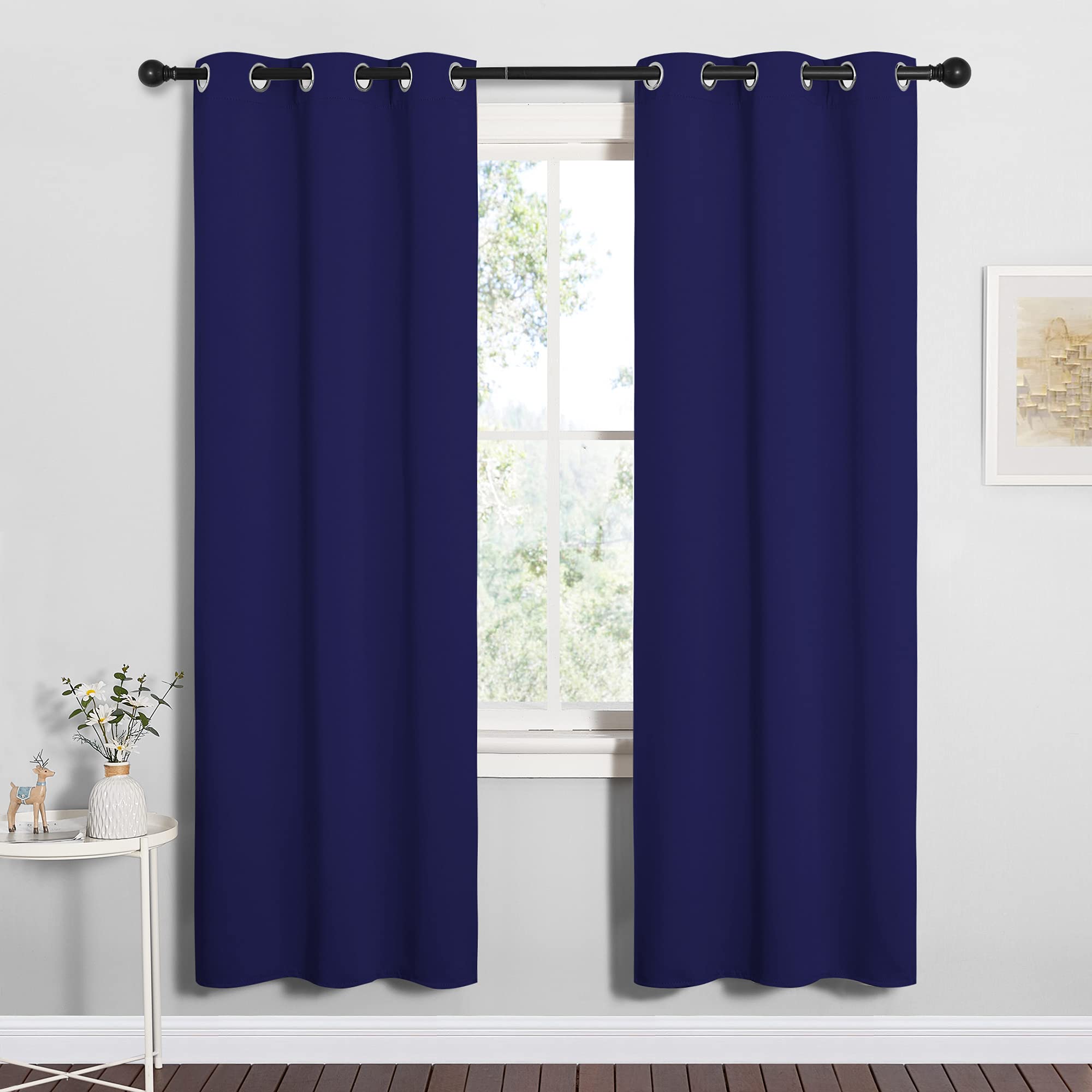 NICETOWN Blackout Draperies Window Curtain Panels, Autumn/Winter Thermal Insulated Solid Grommet Blackout Curtains/Drapes for Cafe (Set of 2, 42 inches by 48 inches, Black): Navy Blue 34"W x 72"L (Pack of 2)