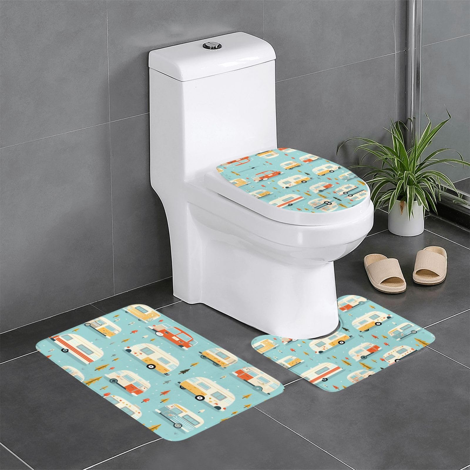 Tapis de salle de bain antidérapants lot de 3 rectangulaire U et O motif You Make me Happy Camper