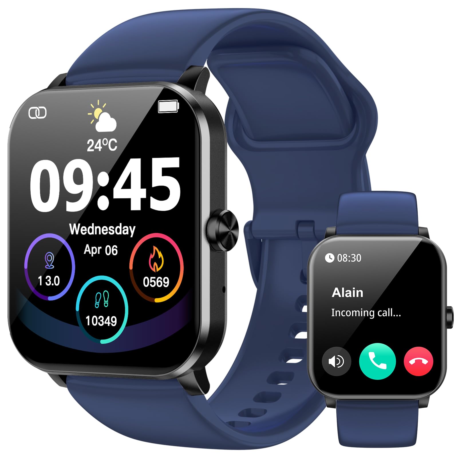 Smart Watch, Smartwatches for Men Women, 1.85" HD Fitness Tracker (Answer/Make Calls), 120+ Sport Modes, Heart Rate/Sleep Monitor, IP68 Waterproof Fitness Watch, Smartwatch for Android iOS (Blue)