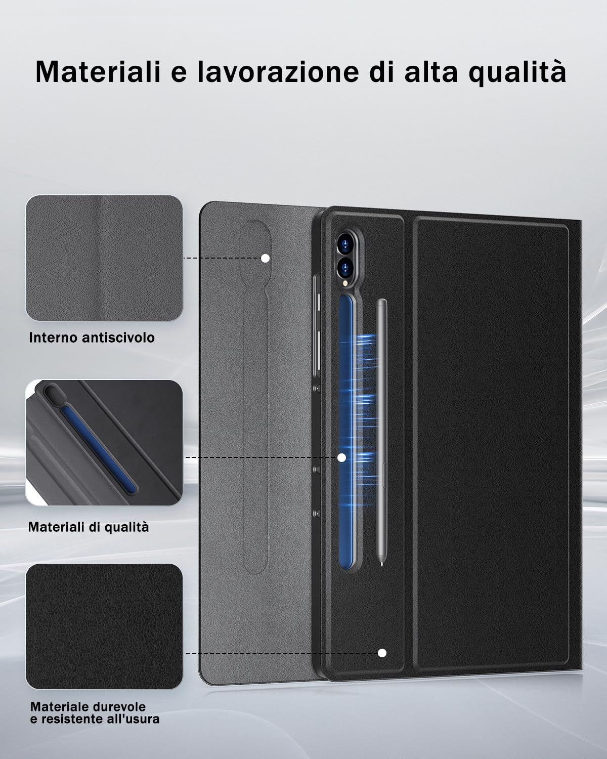 Cover Per Samsung Galaxy Tab S10+ Plus / S9+ Plus / S9 FE+ Plus / S8+ Plus / S7 FE / S7+ Plus 12.4 Pollici con Tastiera Essere Caricata Keyboard Bluetooth Mouse Coperchio Protettivo Case Rosa Nero