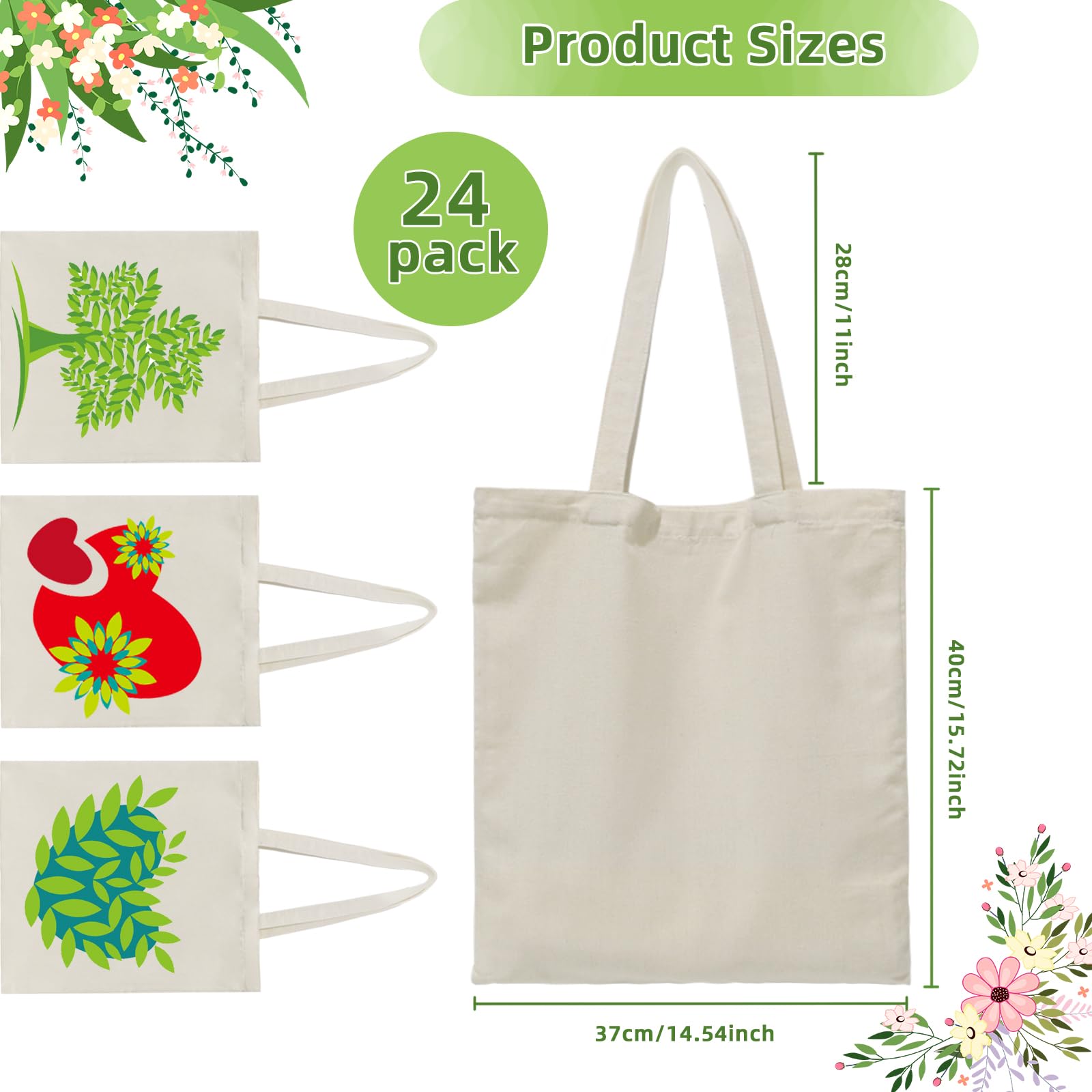 HECTOLIFE 24 Pack Canvas Tote, Reusable Blank Canvas for Shopping,Grocery Bags,DIY Gift Bags