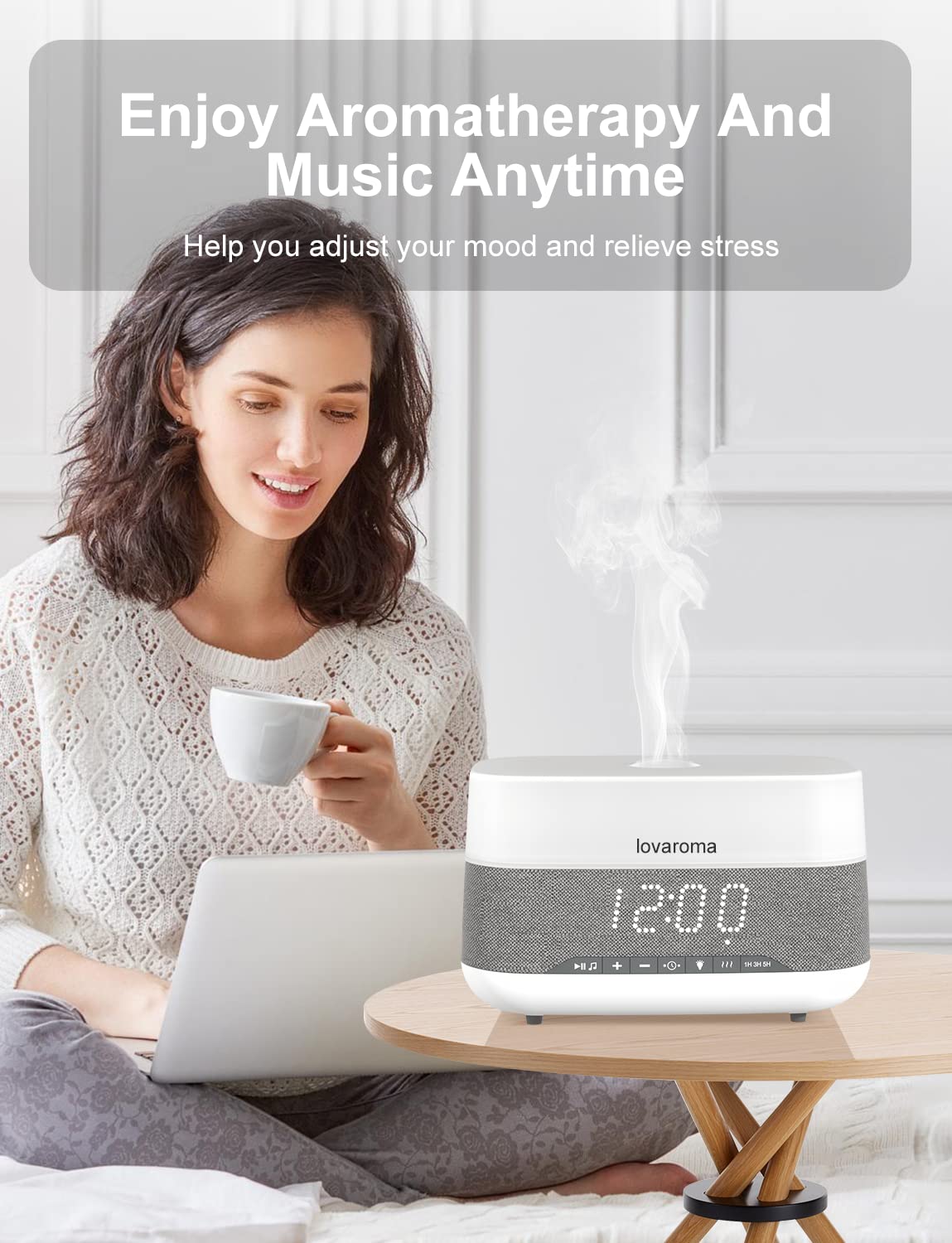Wszechstronny dyfuzor olejków eterycznych, dyfuzor zapachowy 300 ml z głośnikiem Bluetooth i budzikiem, 7 kolorów LED Light dyfuzory aromaterapeutyczne i nawilżacz chłodnej mgły, 3-poziomowa jasność