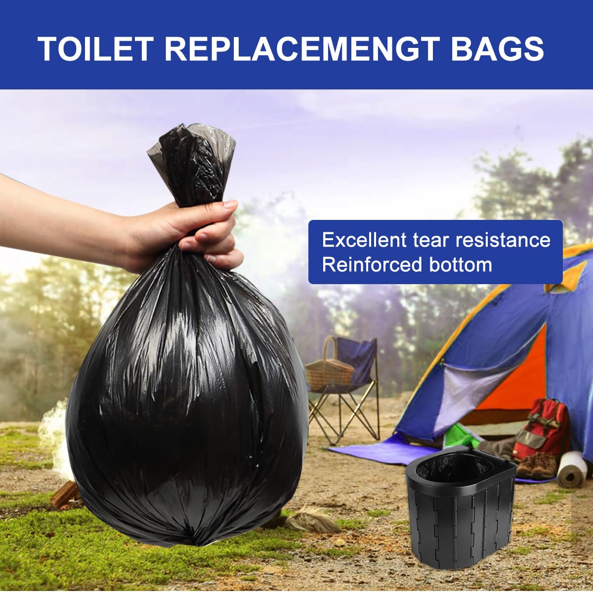 100 Pezzi Sacchetti Igienici Biodegradabili Nero Kit,30L Sacchetti Organico Igienici Compost,Impermeabili Sacchetti Igienici da Campeggio, per Toilette da Campeggio, Bagno, Cucina
