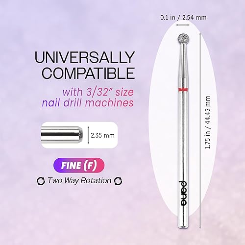 Miniatura 2 de PANA Broca de bola de carburo de diamante de 332 pulgadas, estilo 03, grano fino, brocas profesionales para uñas de gel acrílico, manicura seca,