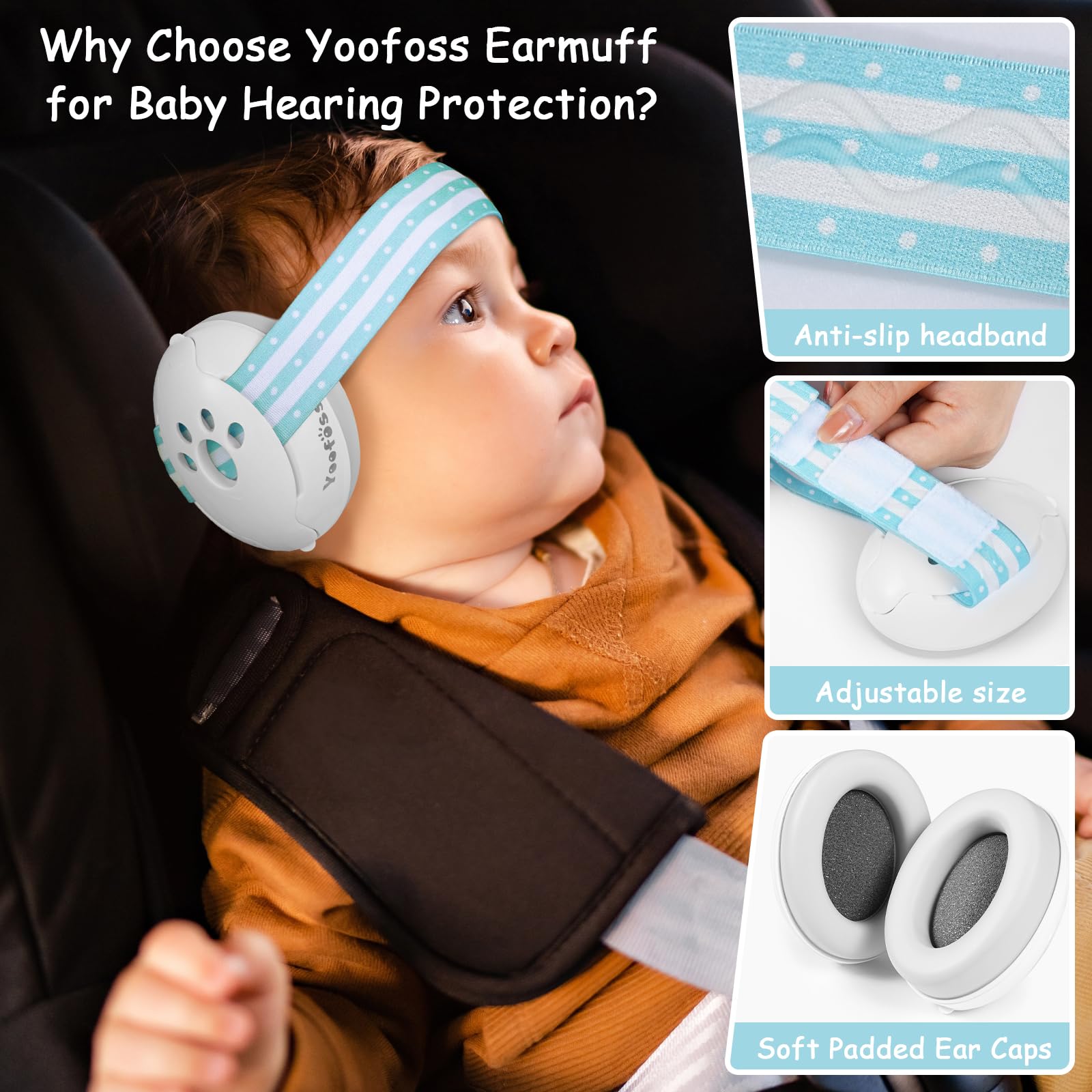 Yoofoss Casque Anti Bruit Bébé pour la Protection Auditive : Protection contre le Bruit pour Nouveaux - Nés et Bébés - Écouteurs Antibruit pour le Sommeil et les Déplacements - Certifiés CE et ANSI