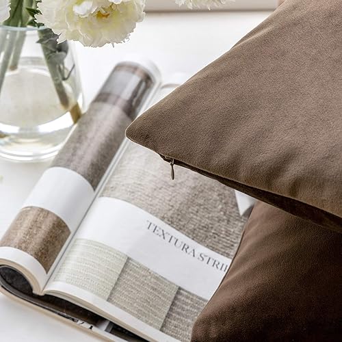 Miniatura 2 de Phantoscope Paquete de 2 fundas de almohada decorativas de terciopelo suave y sólido para sofá, color café oscuro, 20 x 20 pulgadas, 19.7 x 19.7 in