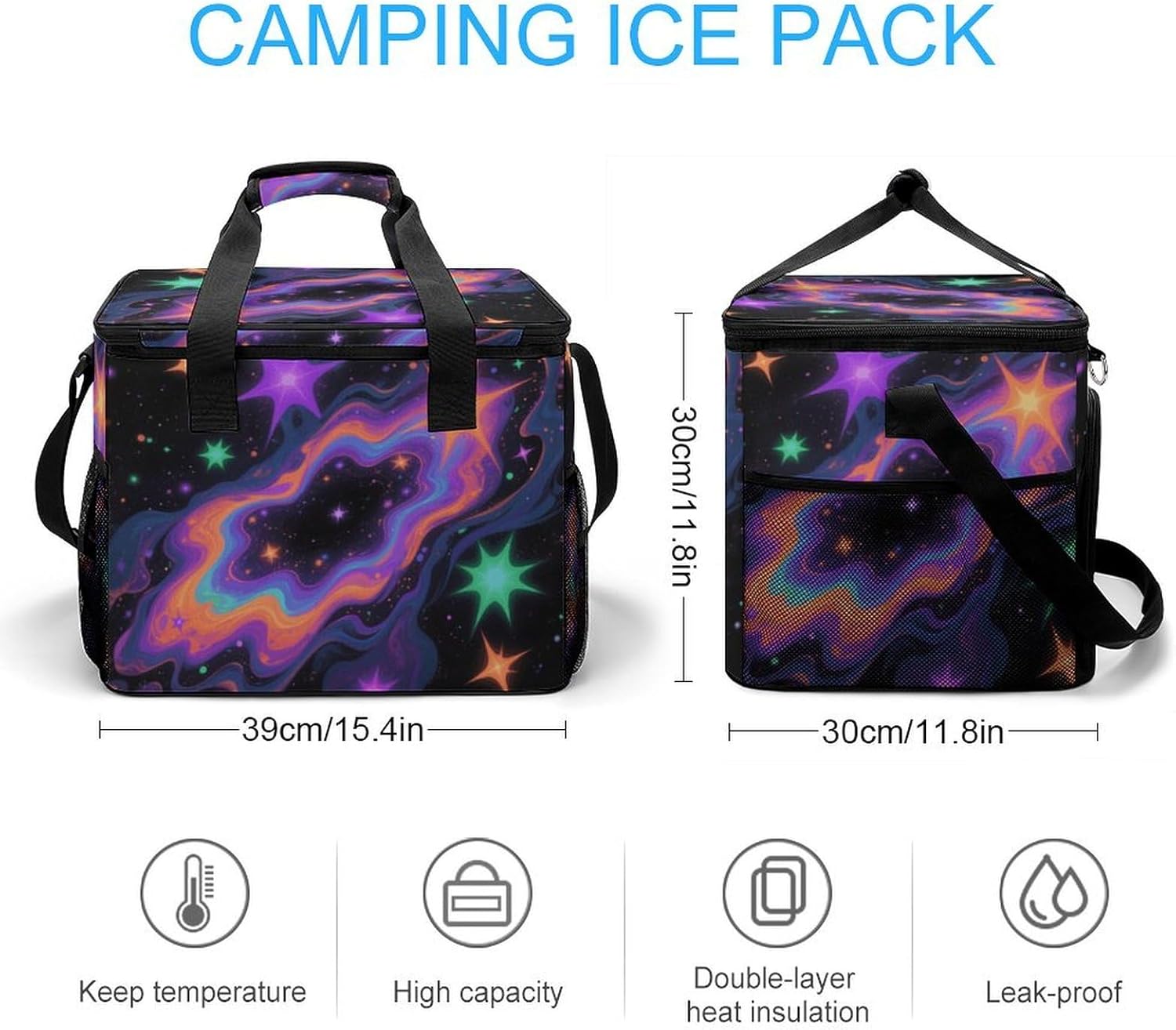 Insulated Picnic Backpack Tote Bag, Large Capacity 30L Rainbow Universe Cooler Bag Leakproof Beach Bags Portable Lunch Box Waterproof Picnic Basket for Beach Camping BBQ