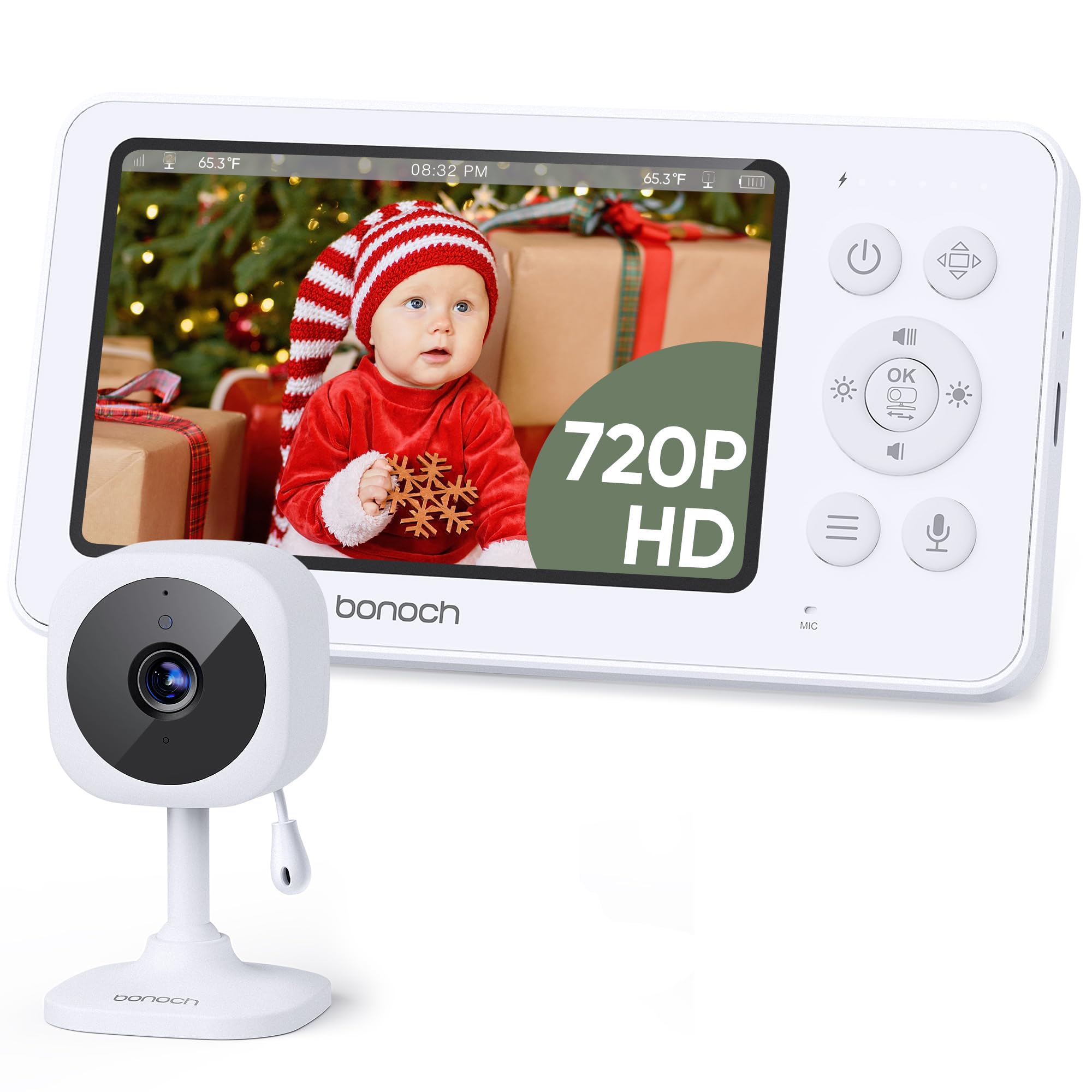 Bonoch - Babyphone (4,3 pulgadas, con cámara, 720p, batería 4000 mAh, sin Wi-Fi, visión nocturna, audio dúplex, modo VOX, sensor de temperatura, 8 canciones, zoom x2, x3, x4