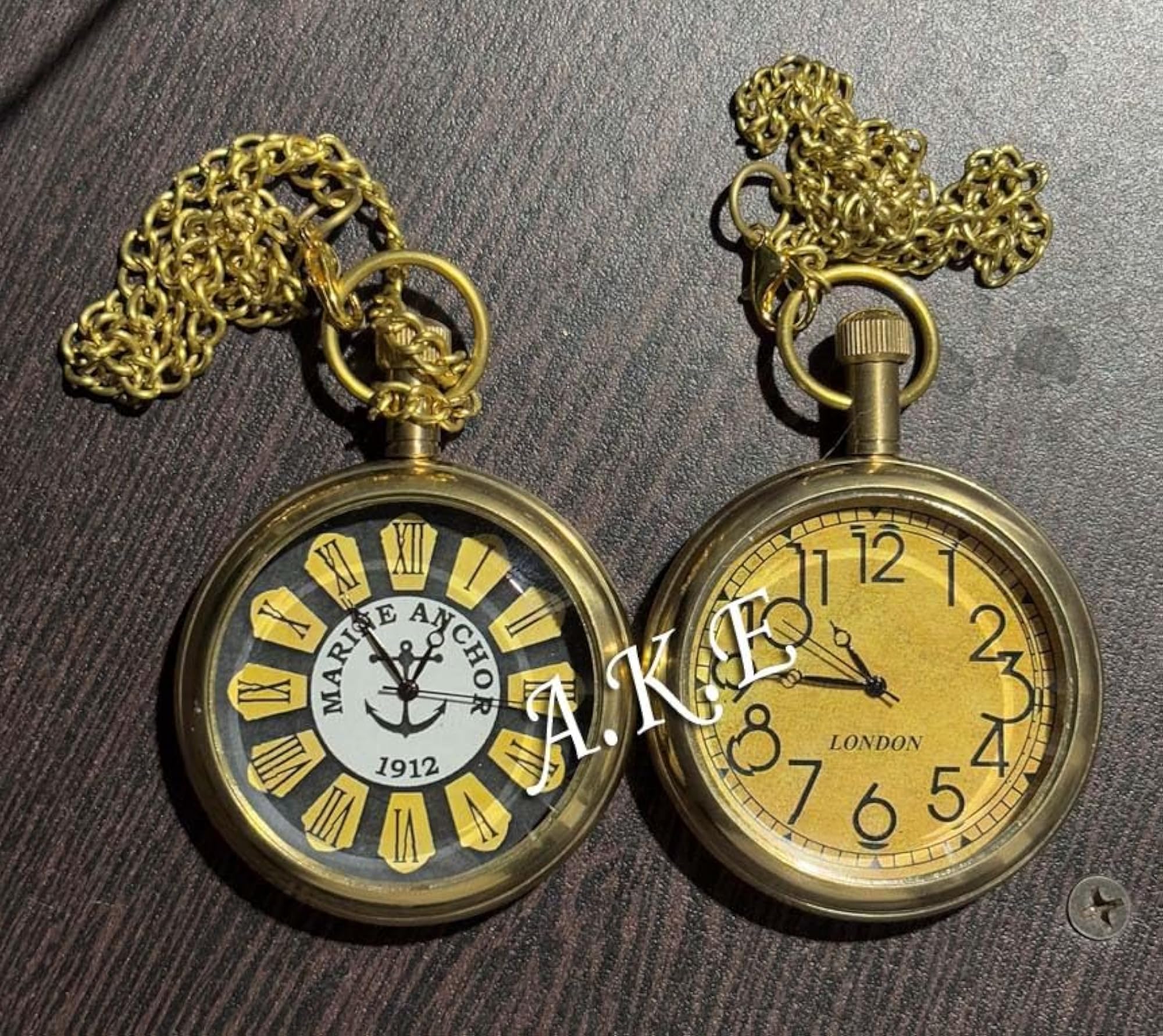 Antique Gold Brass Dial Pocket Watch, Handmade Gift Set