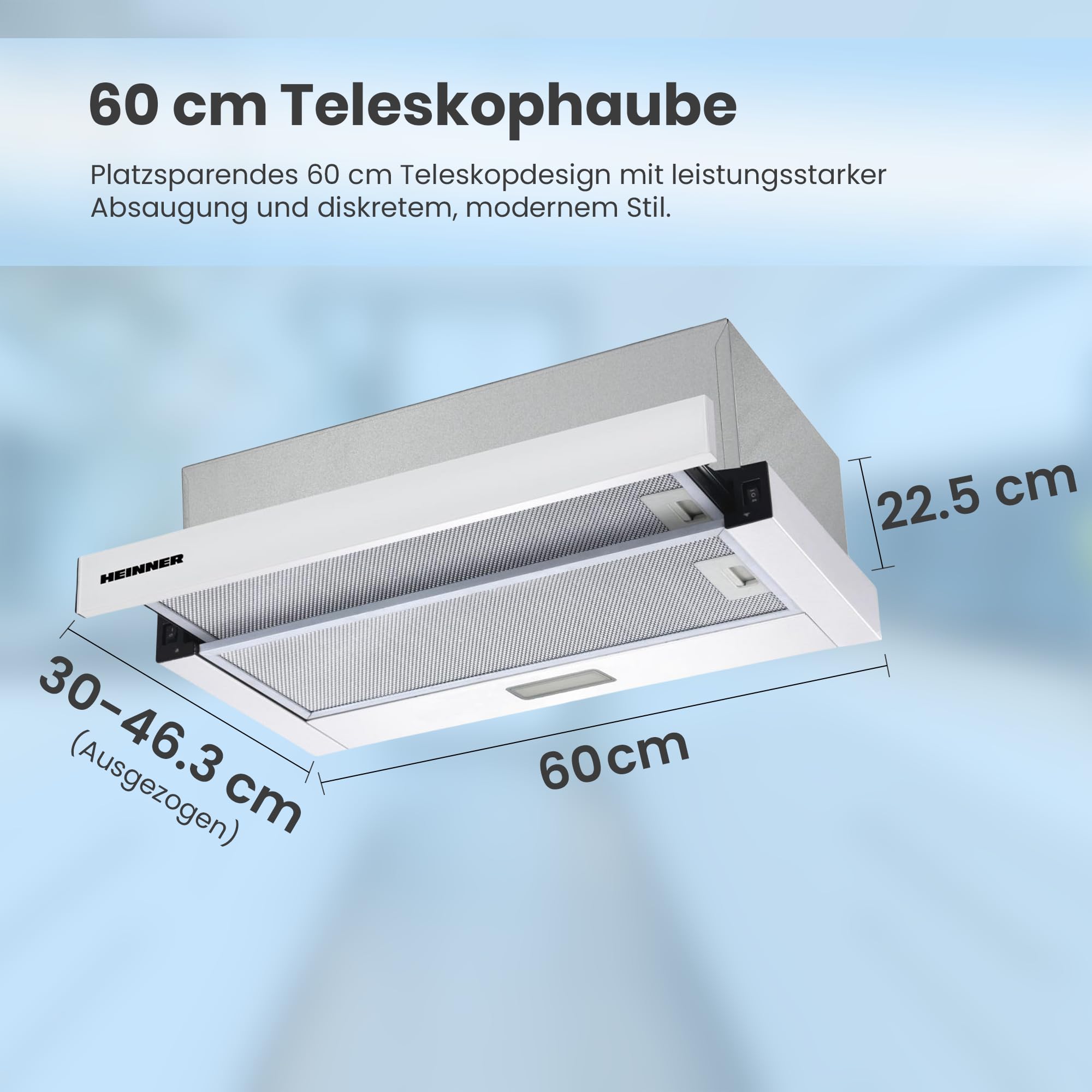 HTCH-F400WH Einbauherd 60 cm Dunstabzugshaube 358,4 m³/h LED-Beleuchtung 3 Geschwindigkeitsstufen Weiß