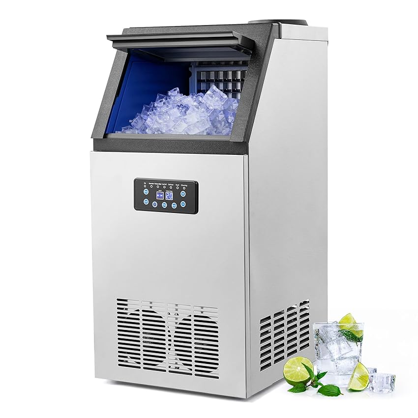 CREWORKS Macchina Ghiaccio Professionale 59kg/24h Fabbricatore Ghiaccio con Schermo LCD Macchina Ghiaccio Autopulente Commerciale in Acciaio Inossidabile per Casa Ufficio Ristorante Bar