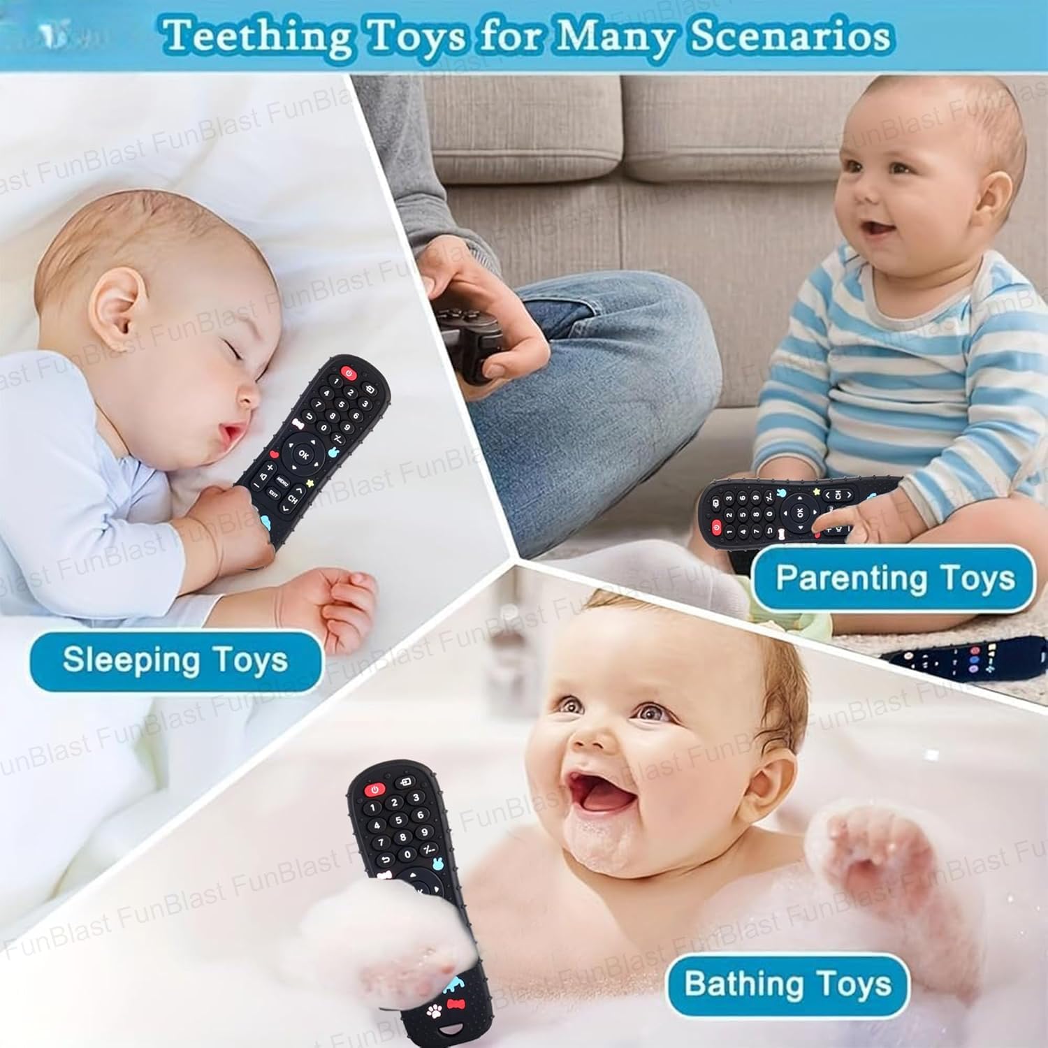 SUNBEET Remote Silicone Baby Teether for Teething Gums, Teether for 3+ Months Baby, Helps Biting Skills Development, Colour & Shape Recognition, Food Grade Silicone, Teething Toy for Infants, Babies, and Toddlers 3