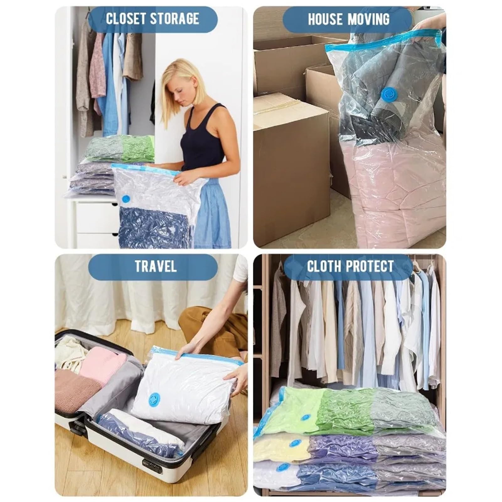 Bolsas de Compresión al Vacío Bolsas de almacenamiento al vacío con bomba | Bolsas de almacenamiento con sellado al vacío que ahorran espacio, paquete de 6 bolsas selladoras for ropa(L12pack)