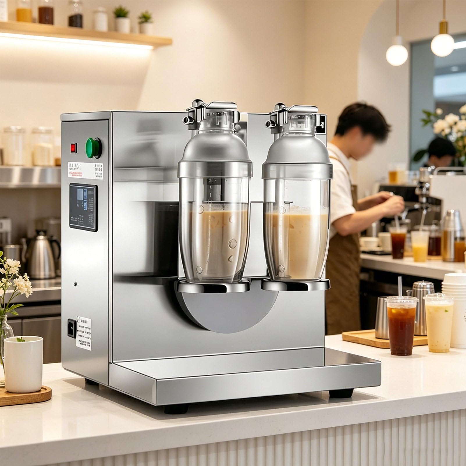 Pvxa Stainless Steel Milk Tea Shaking Machine,Electric Double Head Milk Tea Shaking Machine,Double Cups, Includes 2 Cups, for Bubble Tea, Boba Tea