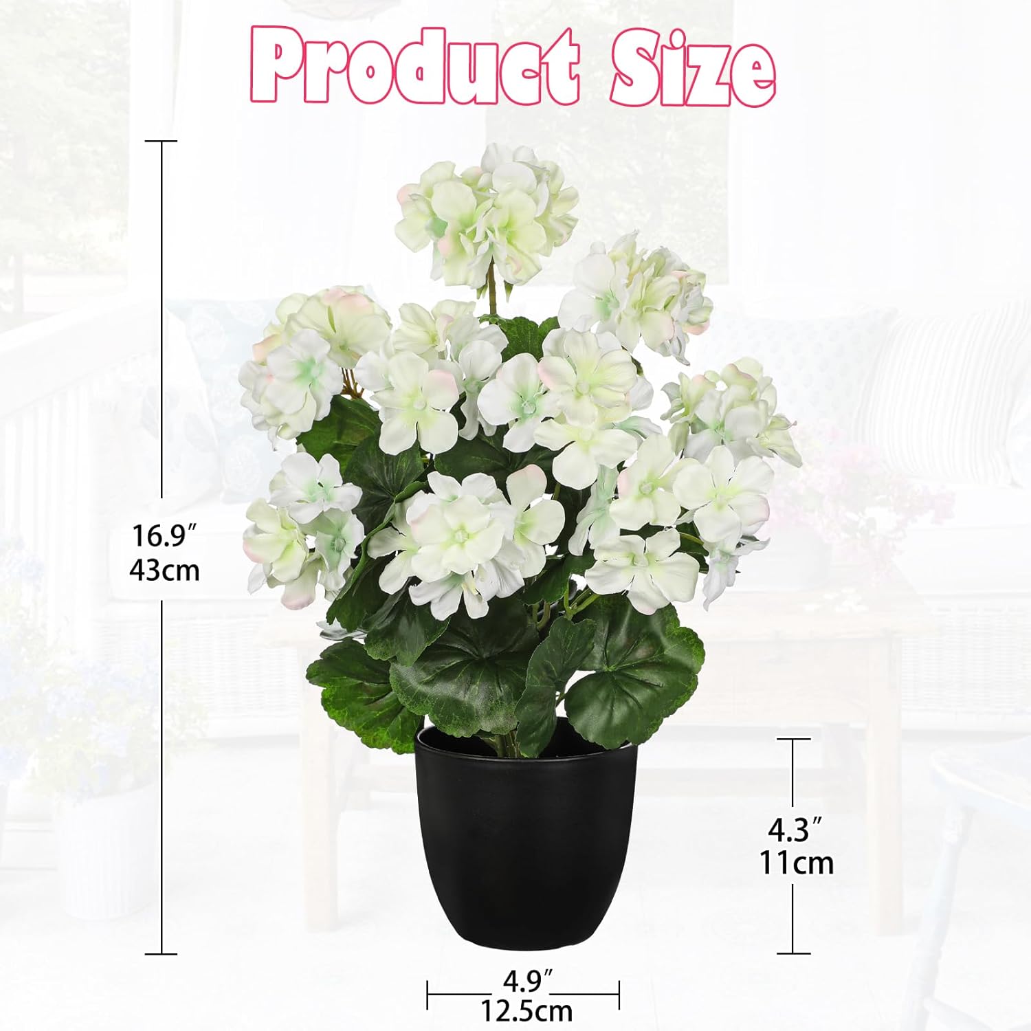 Briful 17” Geraniums Artificial Flowers Realistic Potted Plant – White Fake Geraniums for Outdoors, Silk Flowers Artificial Outdoor Plants for Indoor Home Decor, Farmhouse Table Centerpiece Decoration