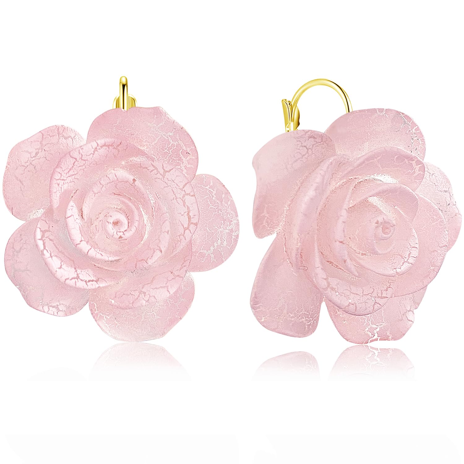 JIMARIN Handmade Bohemian Aesthetic Dainty Acrylic Flower Petal Leverback Earrings Sparkly 14K Gold Floral Dangle Drop Earrings for Women