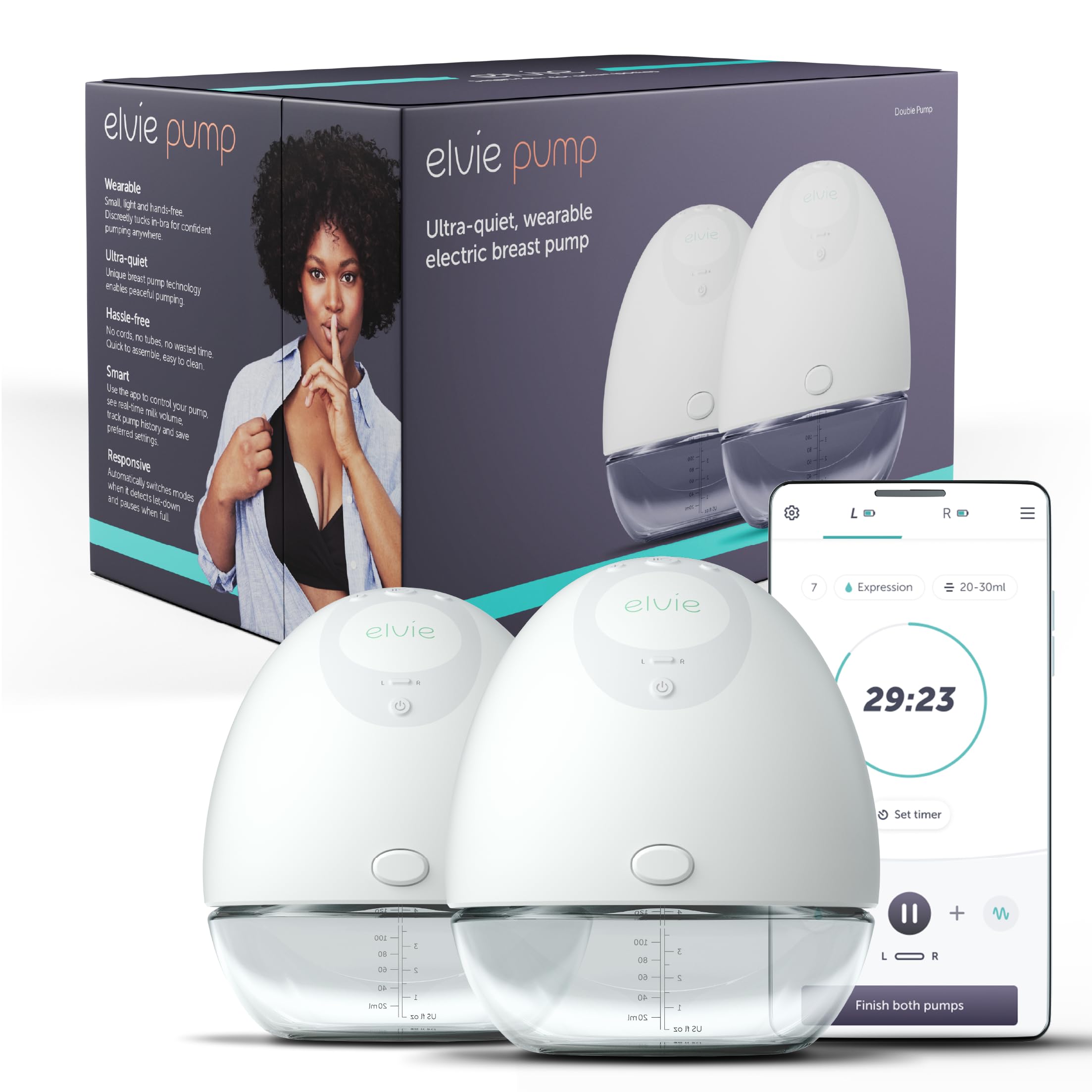 – Double Electric Breast Pump (24mm/28mm Nipple Shields), Wearable Breast Pump Double, Hands-Free Portable in-Bra Design, Wireless & Tubeless, 3 SmartRhythm Modes, Smart App Controlled, BPA-Free