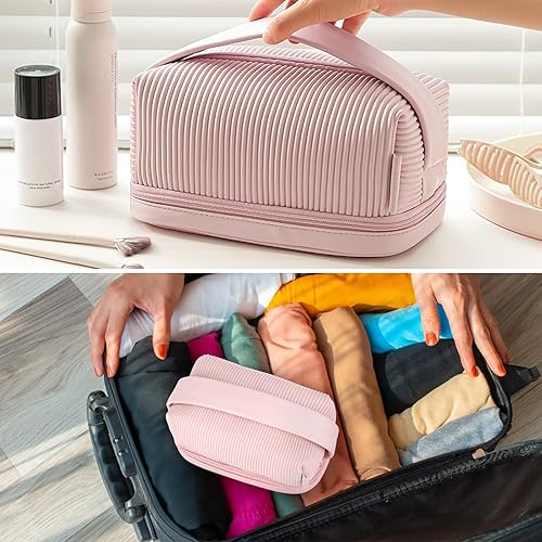 Miniatura 6 de Grathia Bolsa de maquillaje de cuero bolsa de maquillaje para mujeres y niñas bolsa de maquillaje portátil 2 en 1 bolsa de maquillaje de viaje bolsa