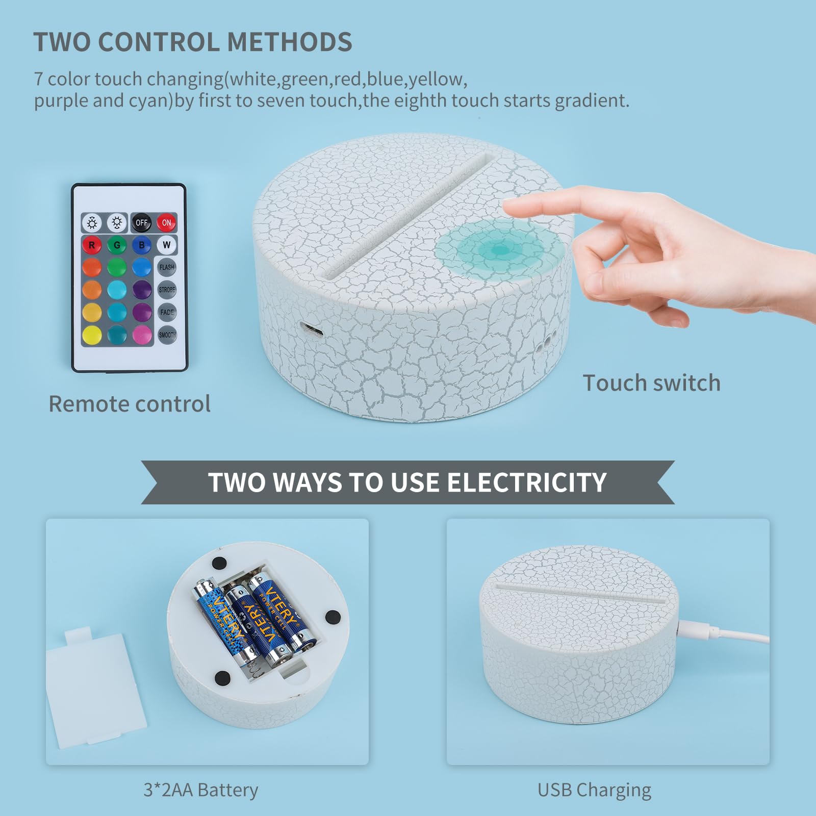 UneedMe Luce notturna 3D per bambini, 16 colori, con interruttore touch, telecomando, adatta come regalo di compleanno, vacanze, camera da letto