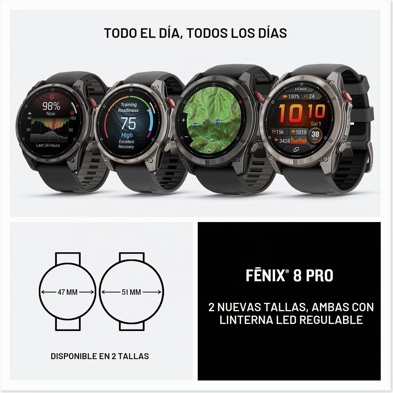 Garmin fēnix 8 Pro, 51 mm, Pantalla AMOLED, Reloj Inteligente GPS multideportivo Conectado Premium, tecnología inReach, Zafiro, Titanio con Correa de Silicona Grafito/Negra | Lente de zafiro, bisel de titanio, GPS multideporte, mensajería bidireccional sa