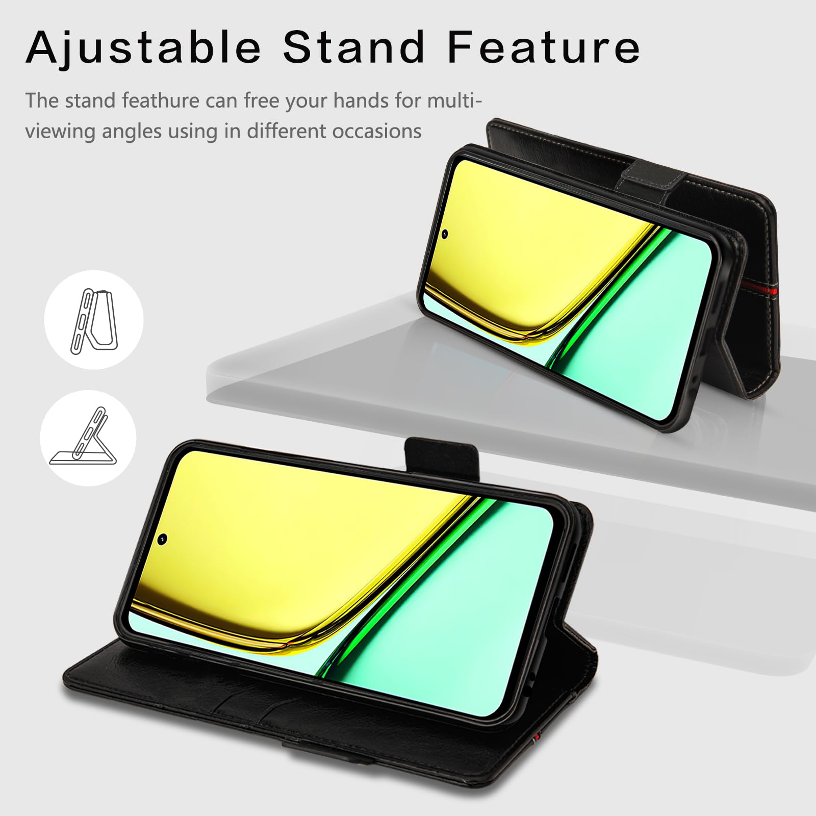MAMA MOUTH Cover Per Realme C67 4G, Custodia Flip Pelle Portafoglio, Magnetica Libro Slot Schede Cover Per Realme C67 4G, Silicone TPU Bumper Wallet Supporto Antiurto Case Per Realme C67 4G Nero