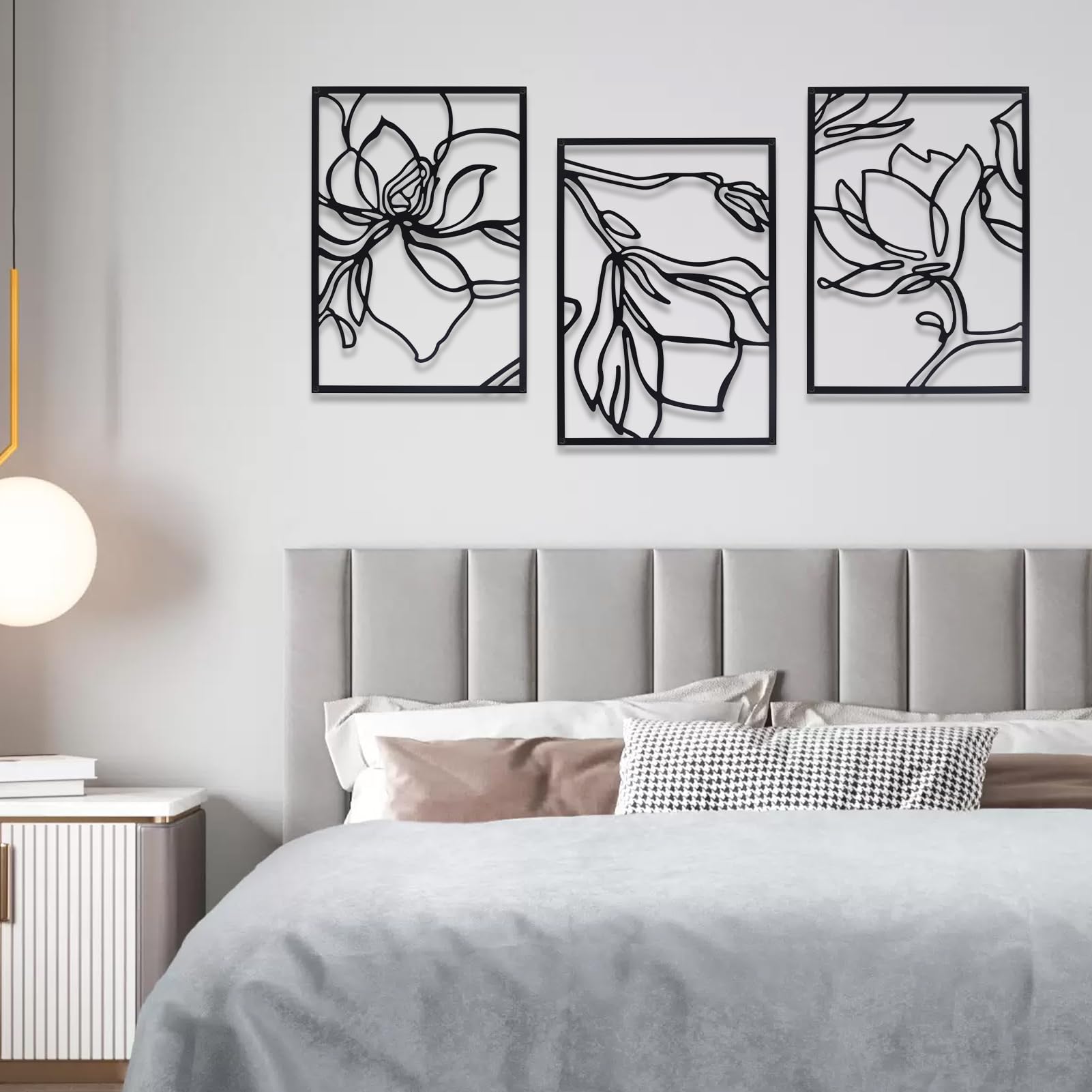 Yunjuhop Decoración Pared de Metal Decoración Dormitorio Matrimonio,Decoracion Salon,Arte Abstracto,Mujer Negra Soltera,Loto Cuadros Encima de la Cama Esculturas de Pared de Baño